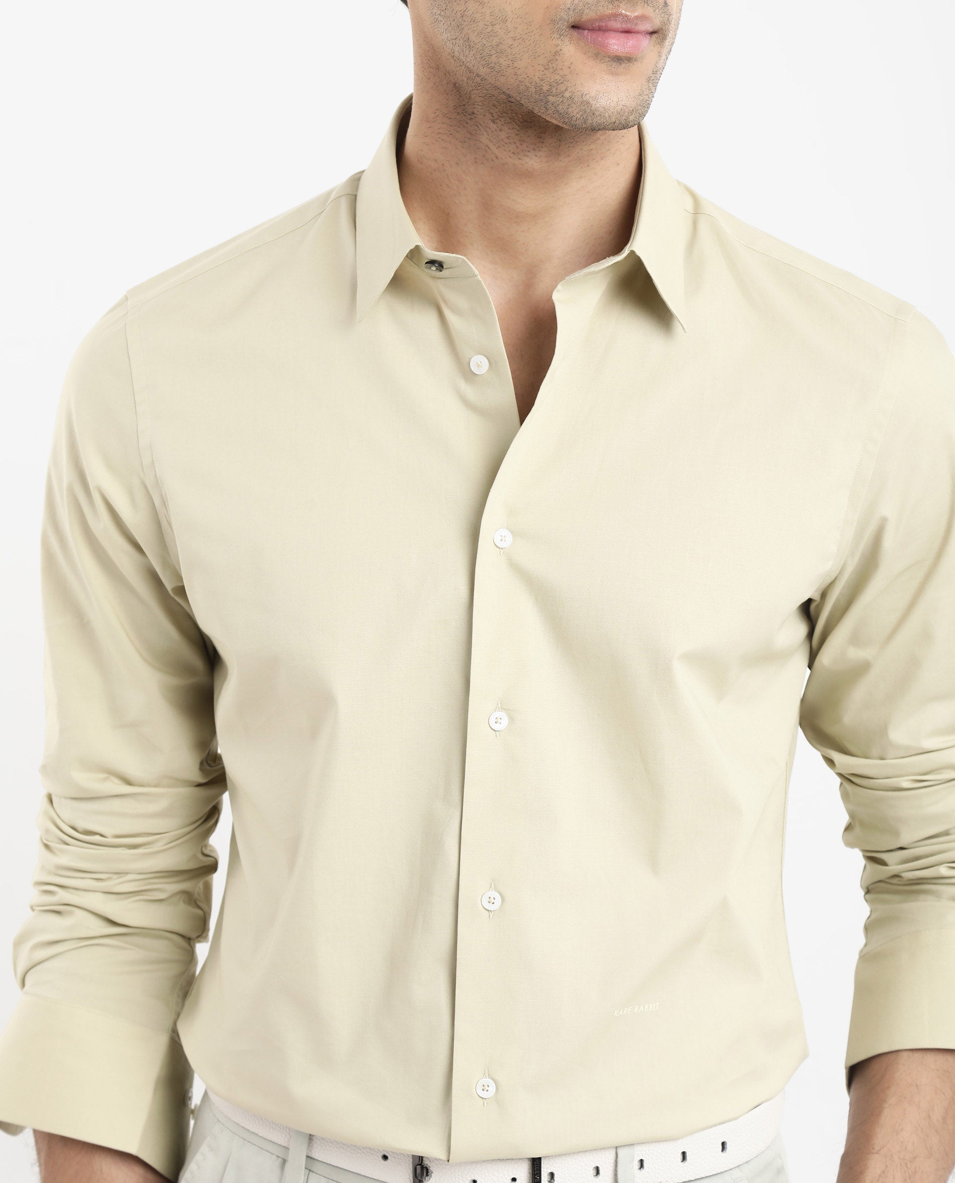 Rare Rabbit Men Neutron-9 Pastel Green Cotton Fabric Full Sleeves Regular Fit Solid Shirt