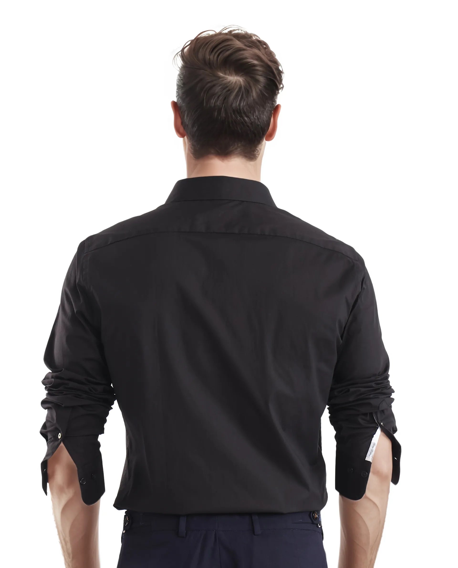 Rare Rabbit Men Neutron-Uni Black Cotton Spandex Blend Fabric Full Sleeves Regular Fit Solid Shirt