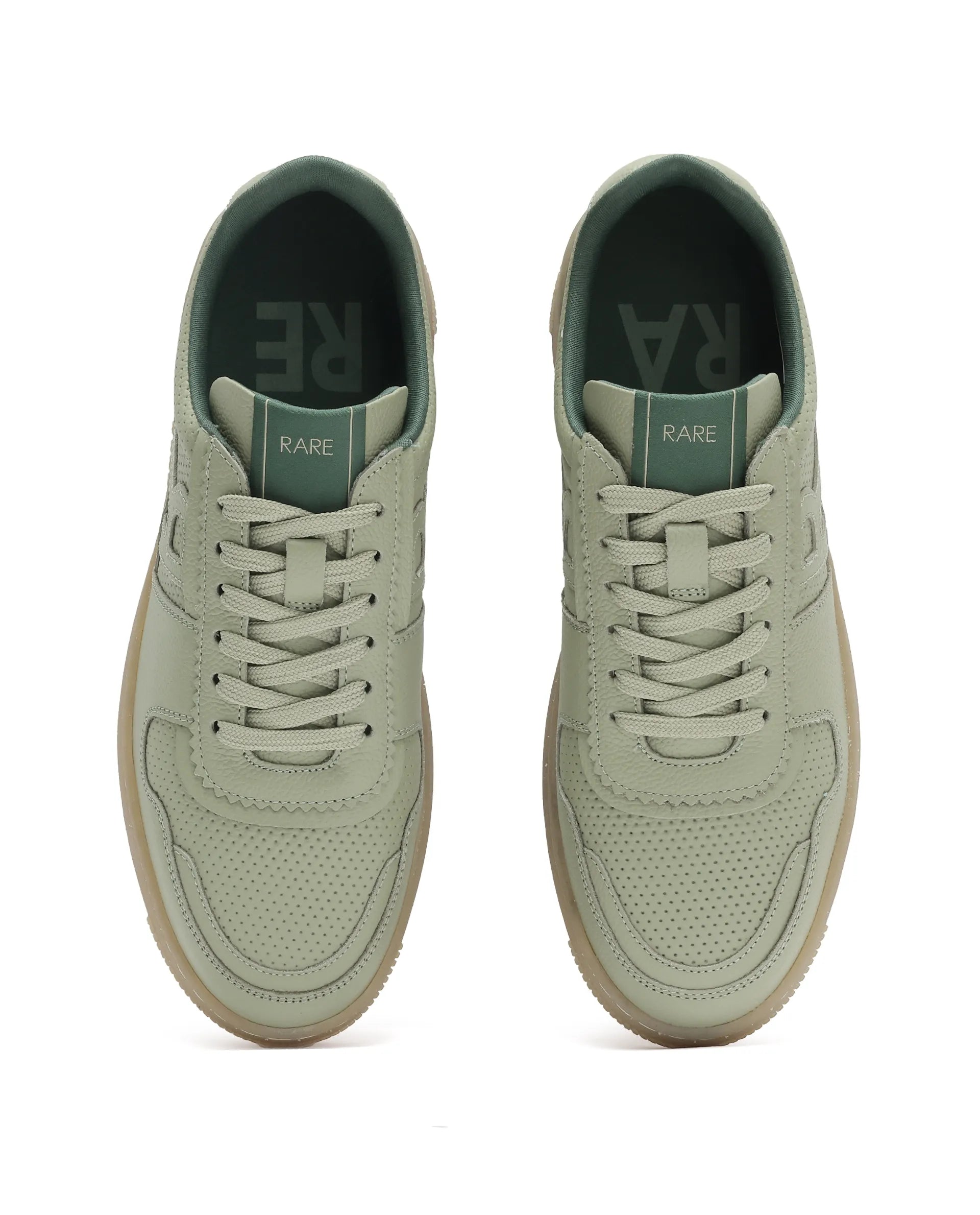 Rare Rabbit Mens Neva Sage Genuine Leather Lace-Up Closure Low -Top Dual Tone Sneaker