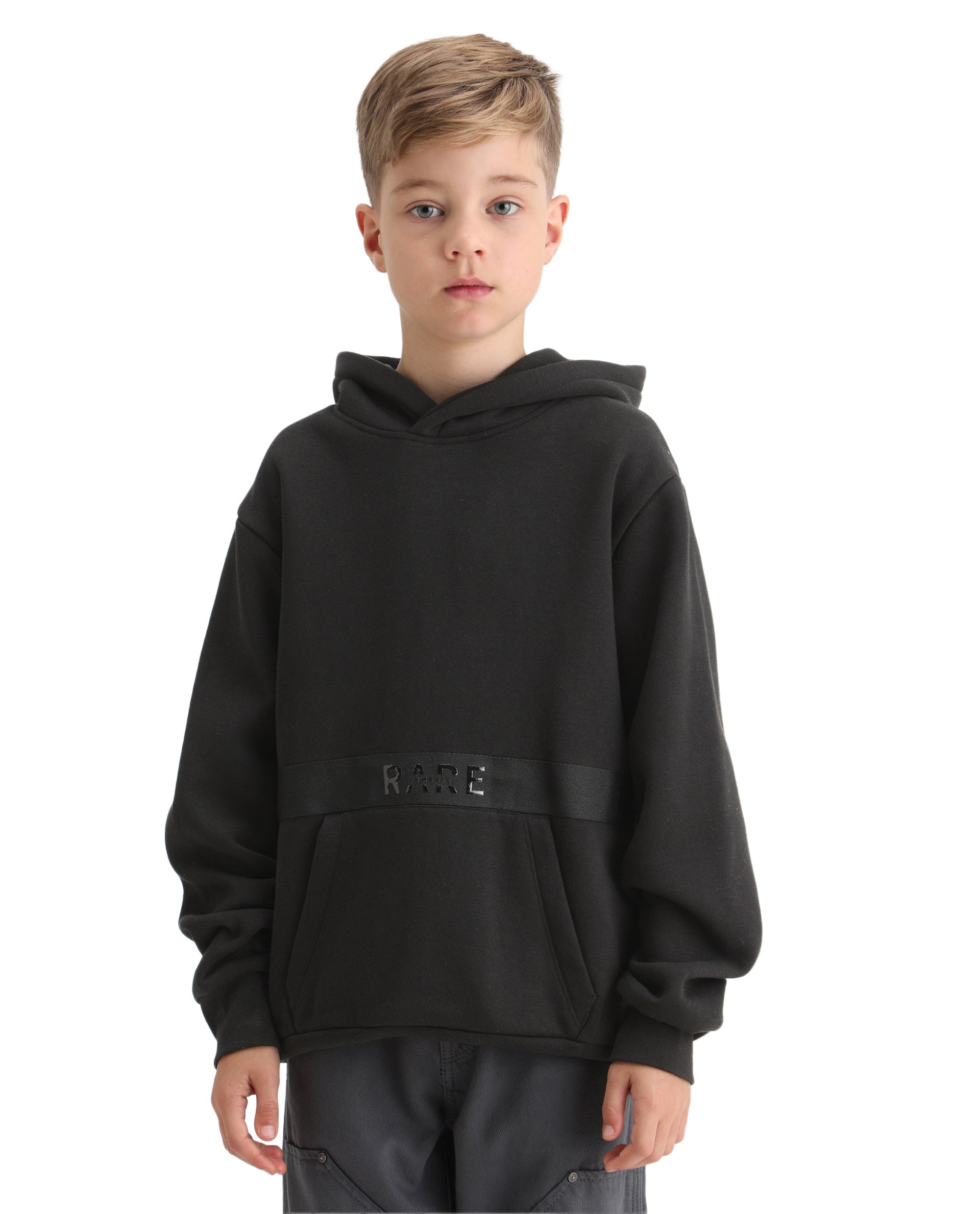 Rare Ones Kids Nexa-K Black Cotton Blend Hooded Boxy Fit Sweatshirt