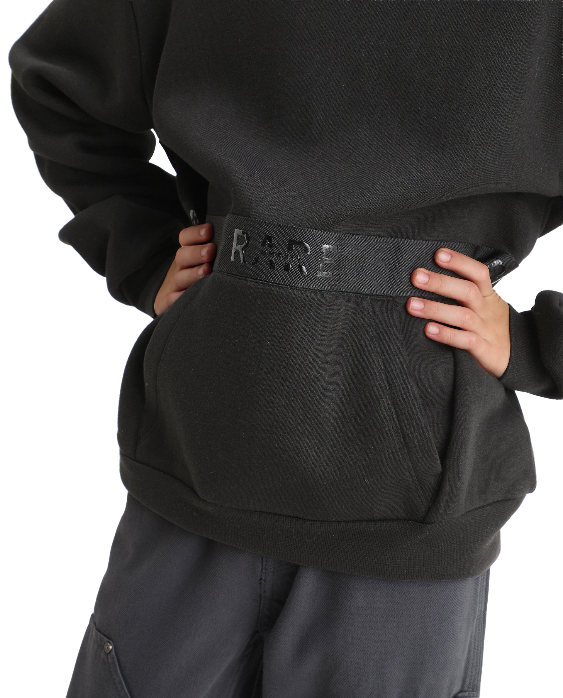 Rare Ones Kids Nexa-K Black Cotton Blend Hooded Boxy Fit Sweatshirt