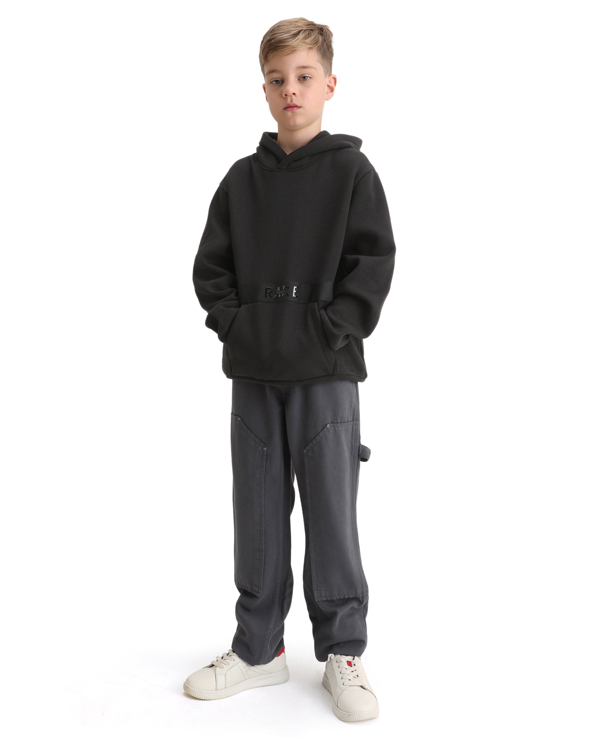Rare Ones Kids Nexa-K Black Cotton Blend Hooded Boxy Fit Sweatshirt