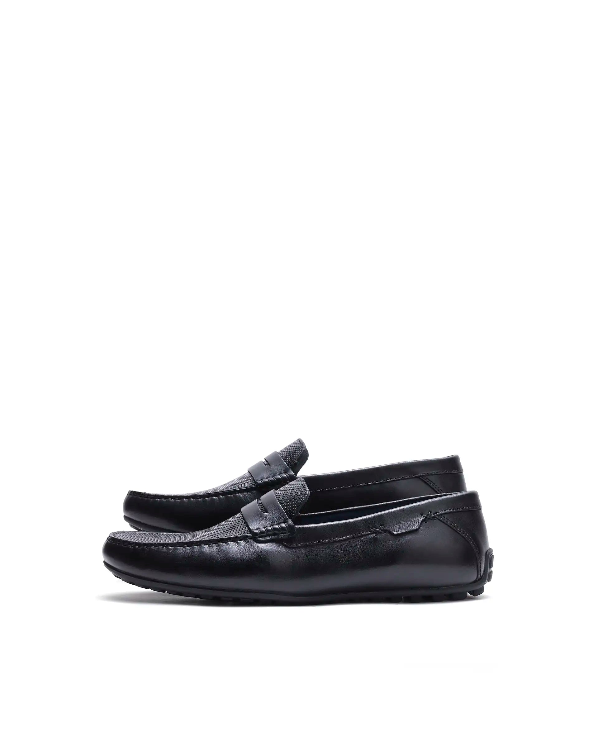 Rare Rabbit Men's Nexar Black Micro-textured Leather Drivers