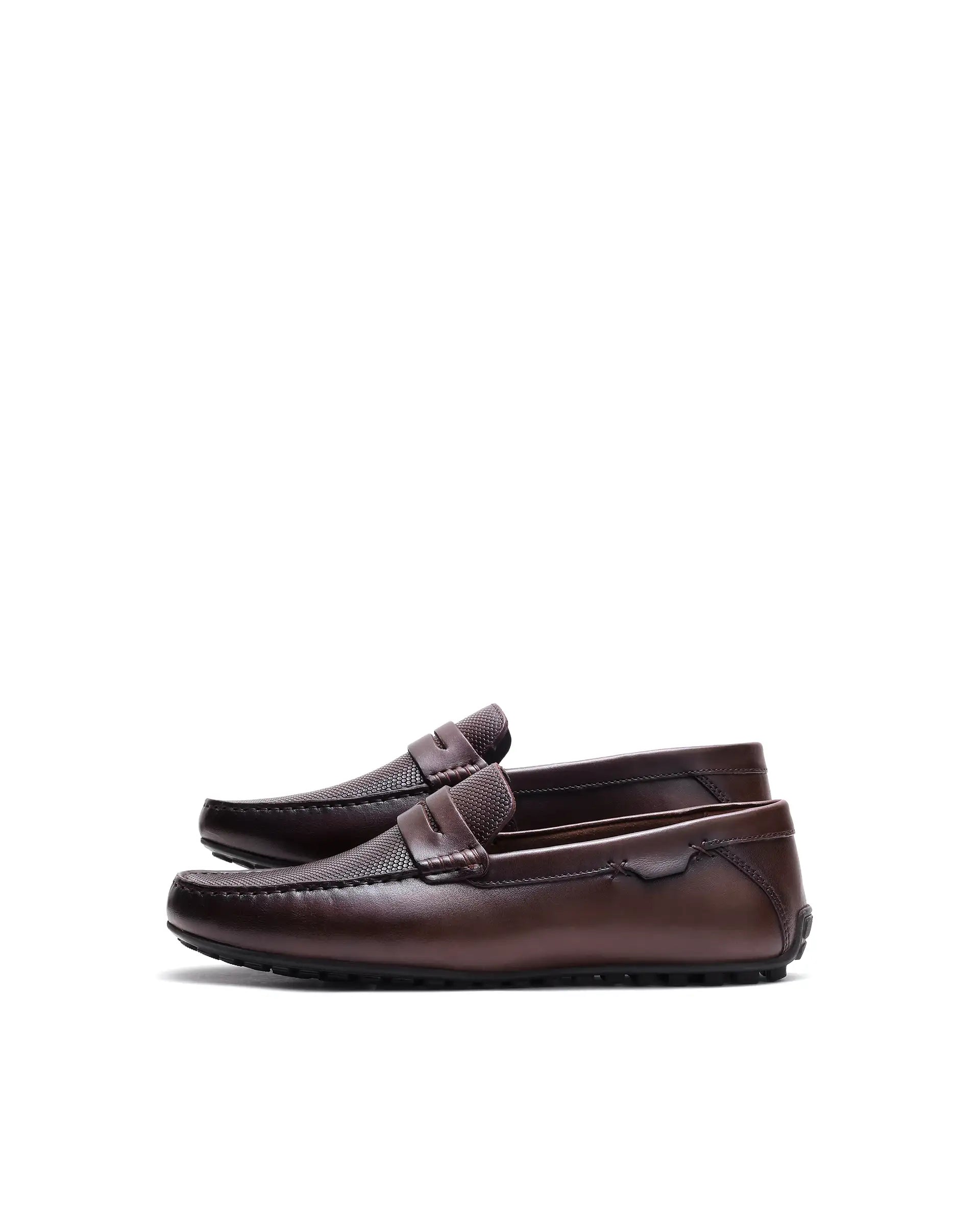 Rare Rabbit Men's Nexar Dark Burgundy Micro-textured Leather Drivers