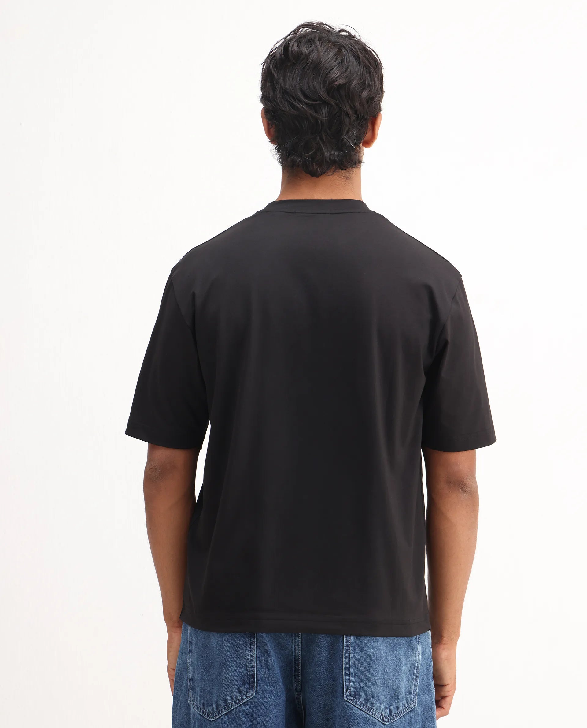Rare Rabbit Men's Nexat Black Cotton Blend Graphic Print Regular Fit Half Sleeve Crew Neck T-Shirt