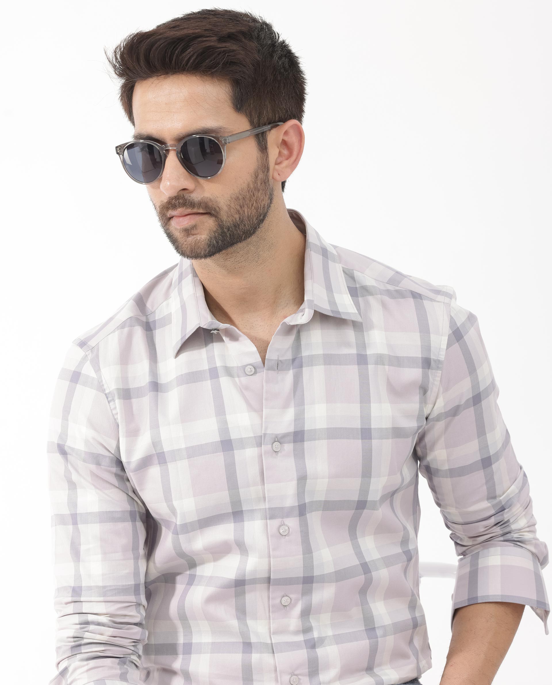 Rare Rabbit Men's Nexi Dusky Purple Cotton Full Sleeve Checks Shirt