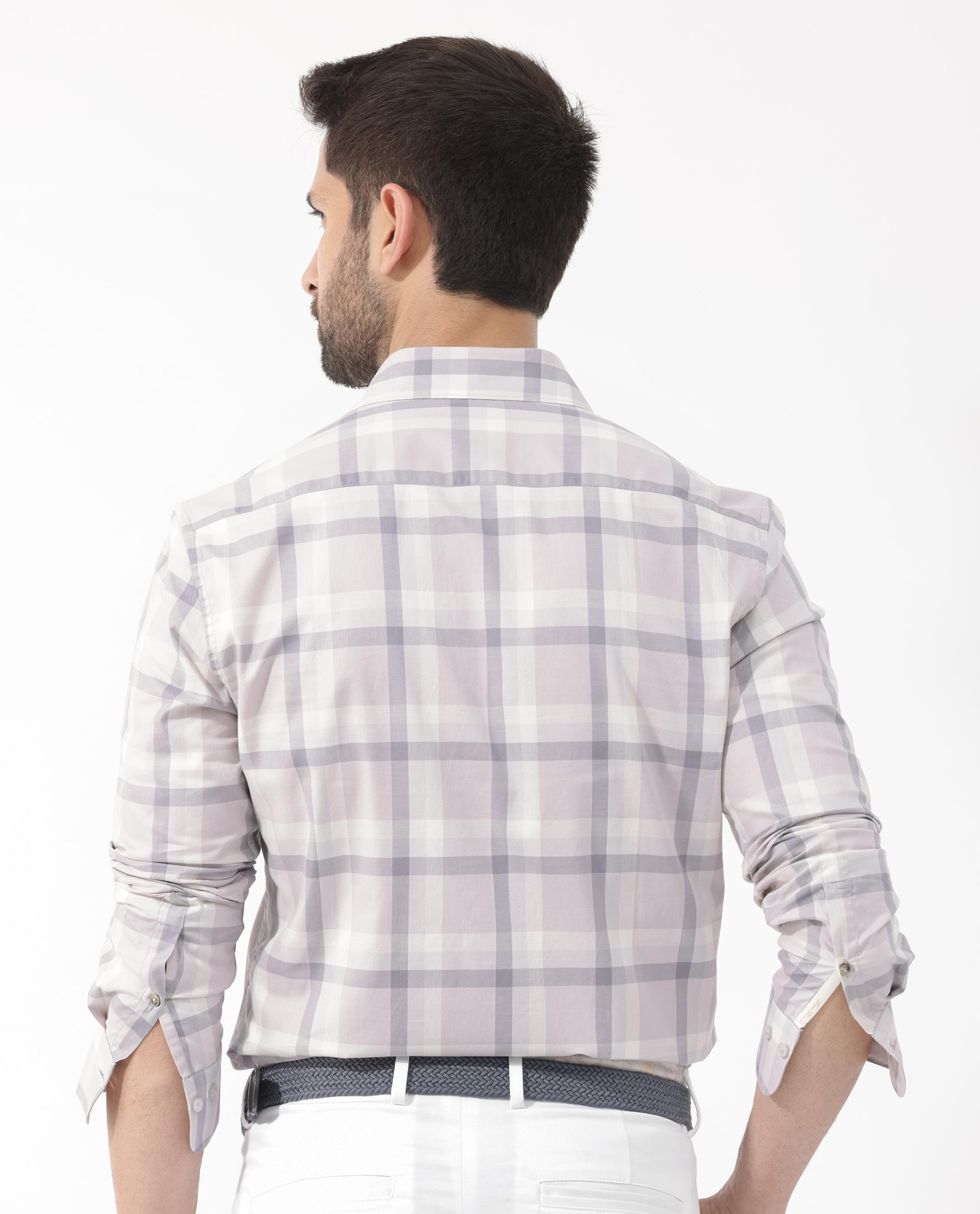 Rare Rabbit Men's Nexi Dusky Purple Cotton Full Sleeve Checks Shirt