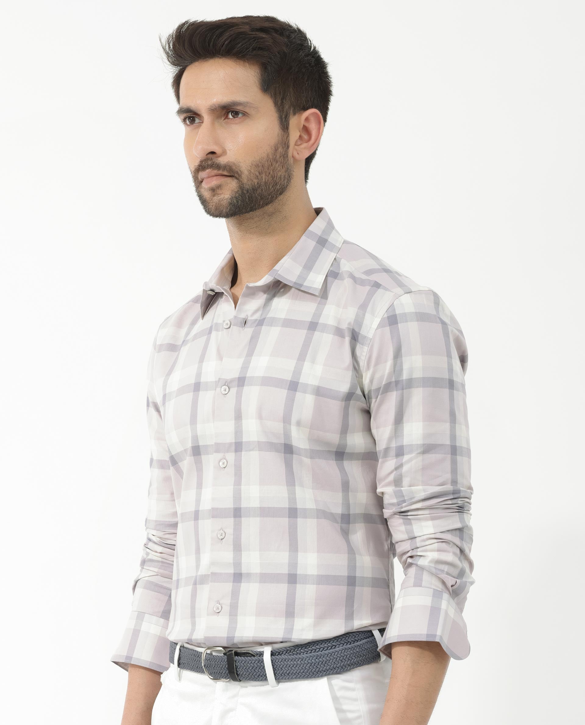 Rare Rabbit Men's Nexi Dusky Purple Cotton Full Sleeve Checks Shirt