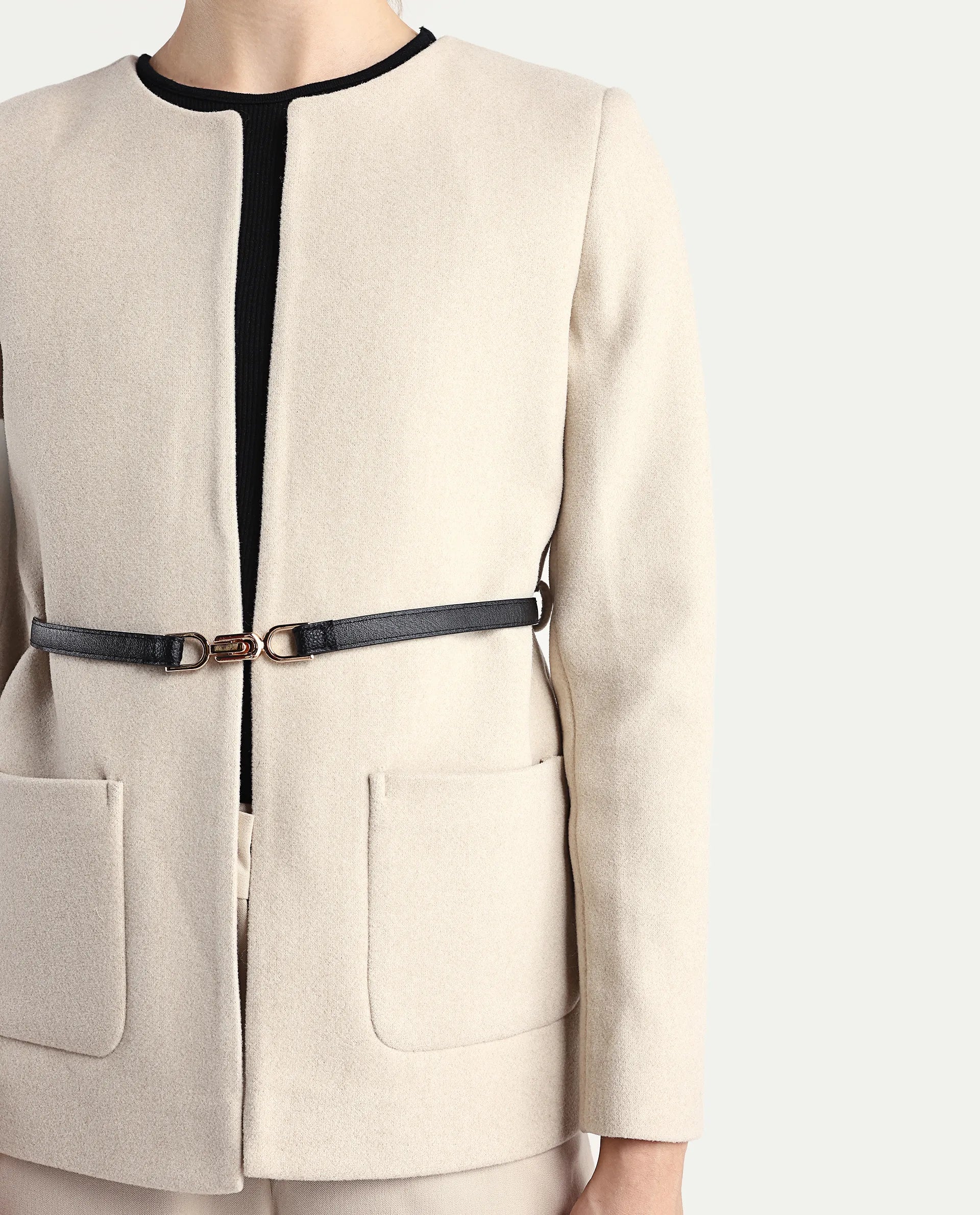 Rareism Women's Nexmar Off White Polyester Blend Jacket Plain Jacket