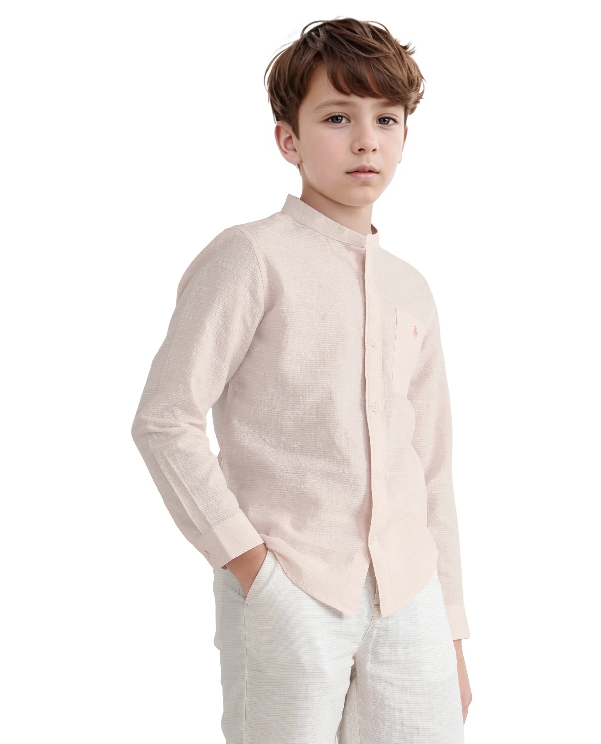 Rare Ones Kids Nexo Peach Cotton Half Sleeve Button Striped Regular Fit Shirt