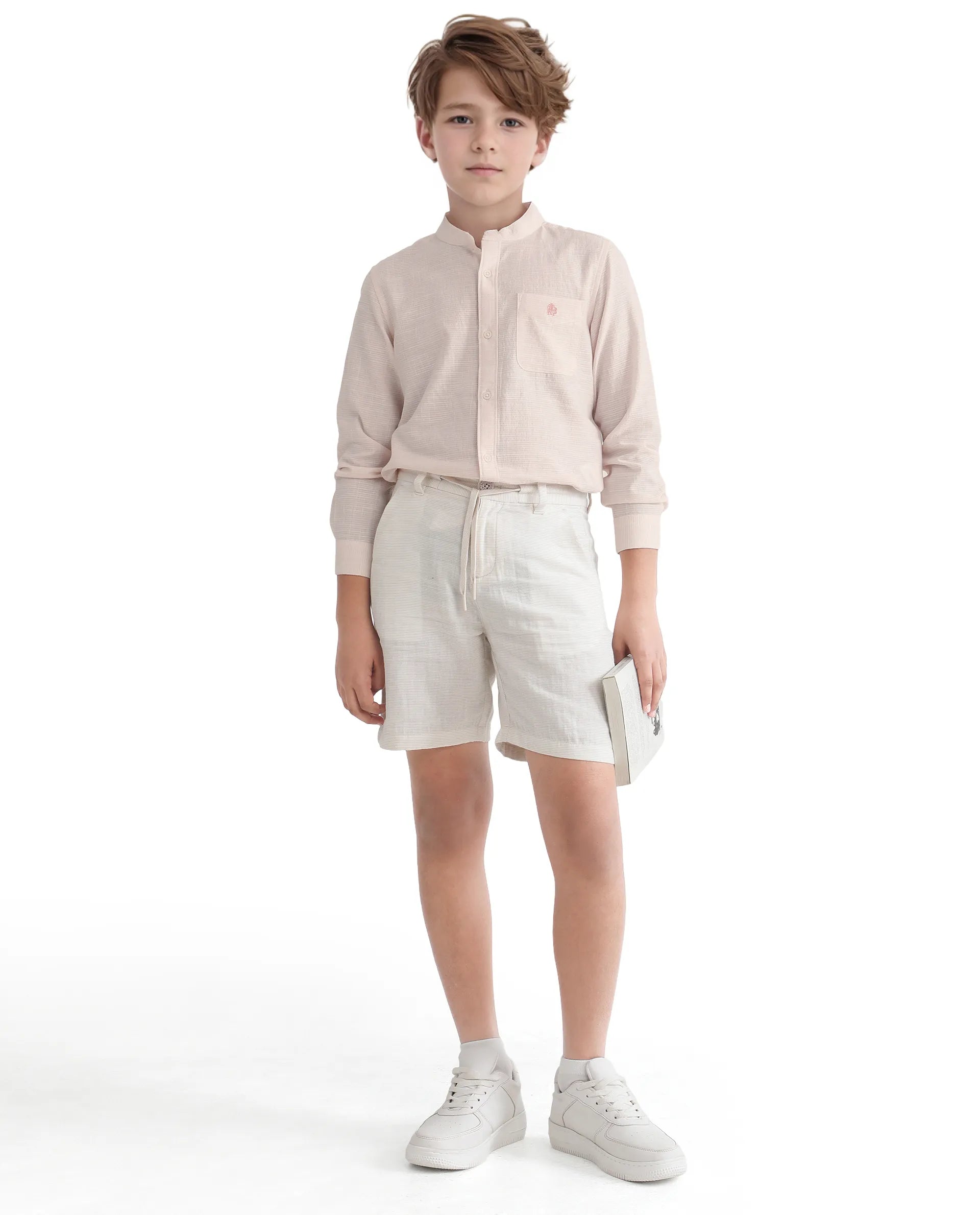 Rare Ones Kids Nexo Peach Cotton Half Sleeve Button Striped Regular Fit Shirt