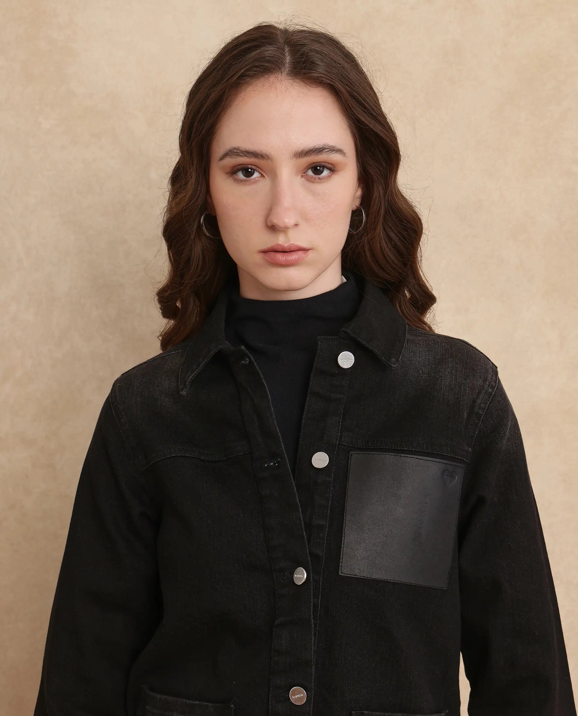 Rareism Women Nexus Black Cotton Polyester Fabric Full Sleeve Collared Neck Boxy Fit Plain Jacket