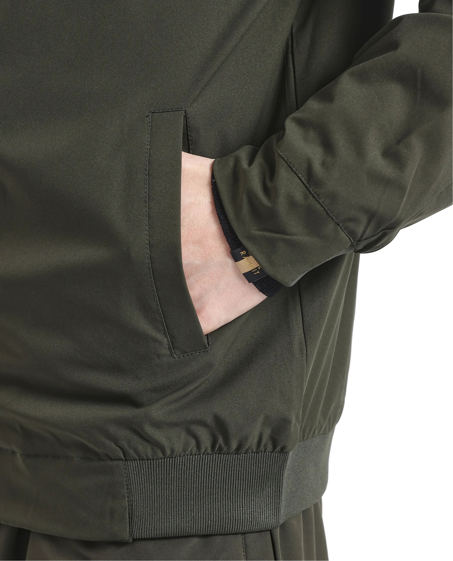 Rare Rabbit Men Niger Green Polyester Fabric Full Sleeve Curved High Collar Typography Backprint Jacket