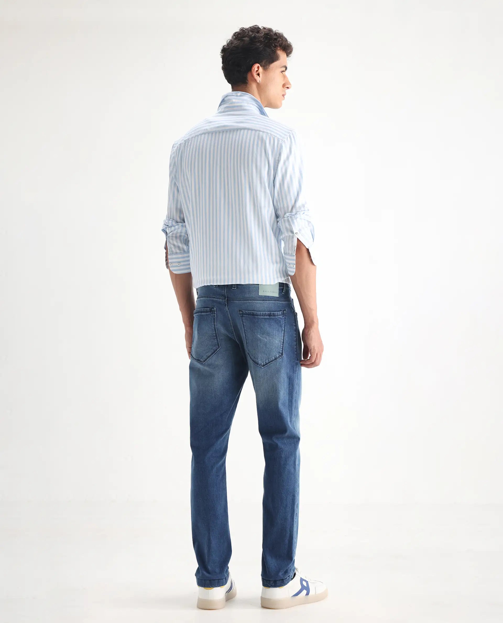 Rare Rabbit Men's Night Light Blue Cotton Plain Hawk Slim Fit Jeans