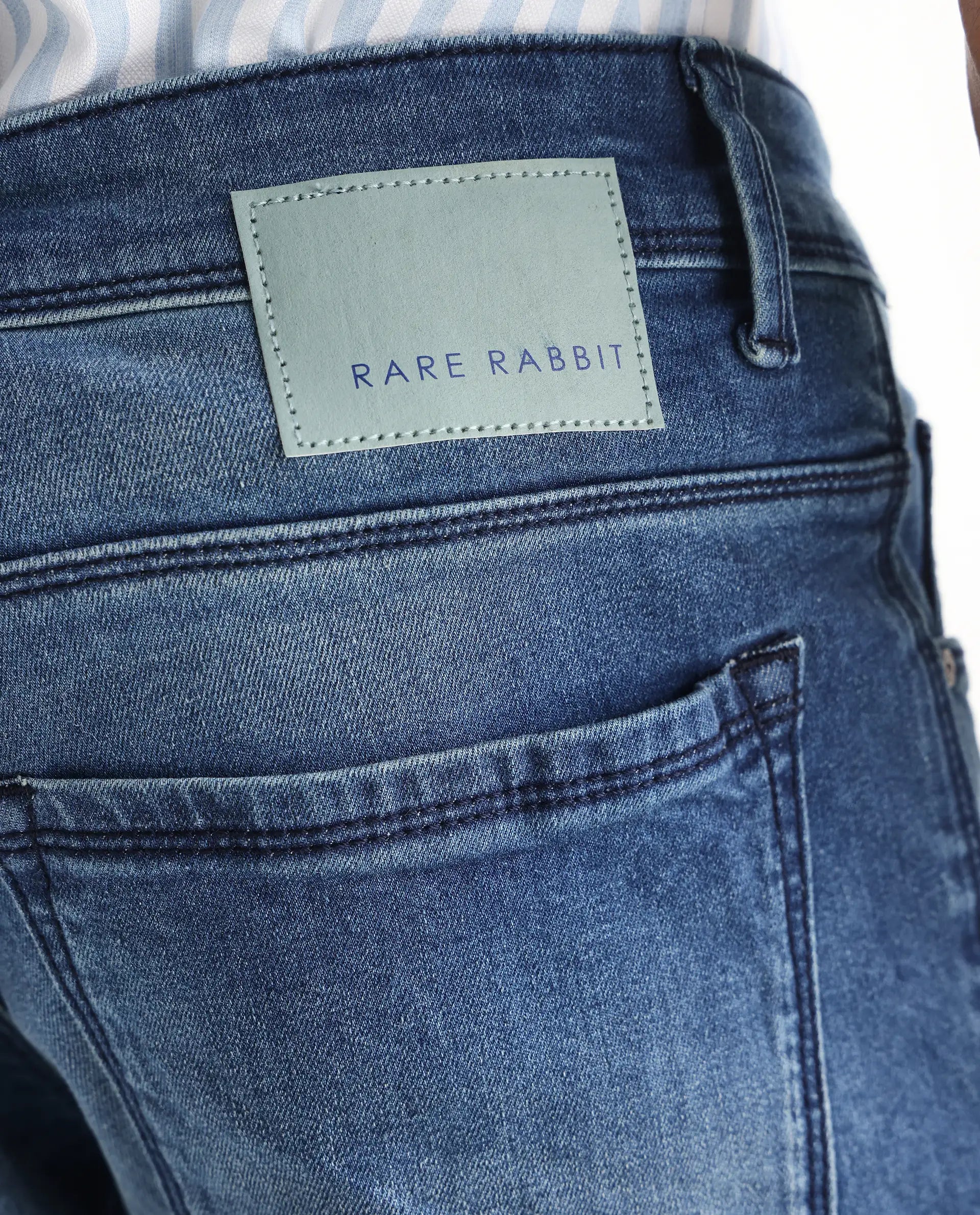 Rare Rabbit Men's Night Light Blue Cotton Plain Hawk Slim Fit Jeans