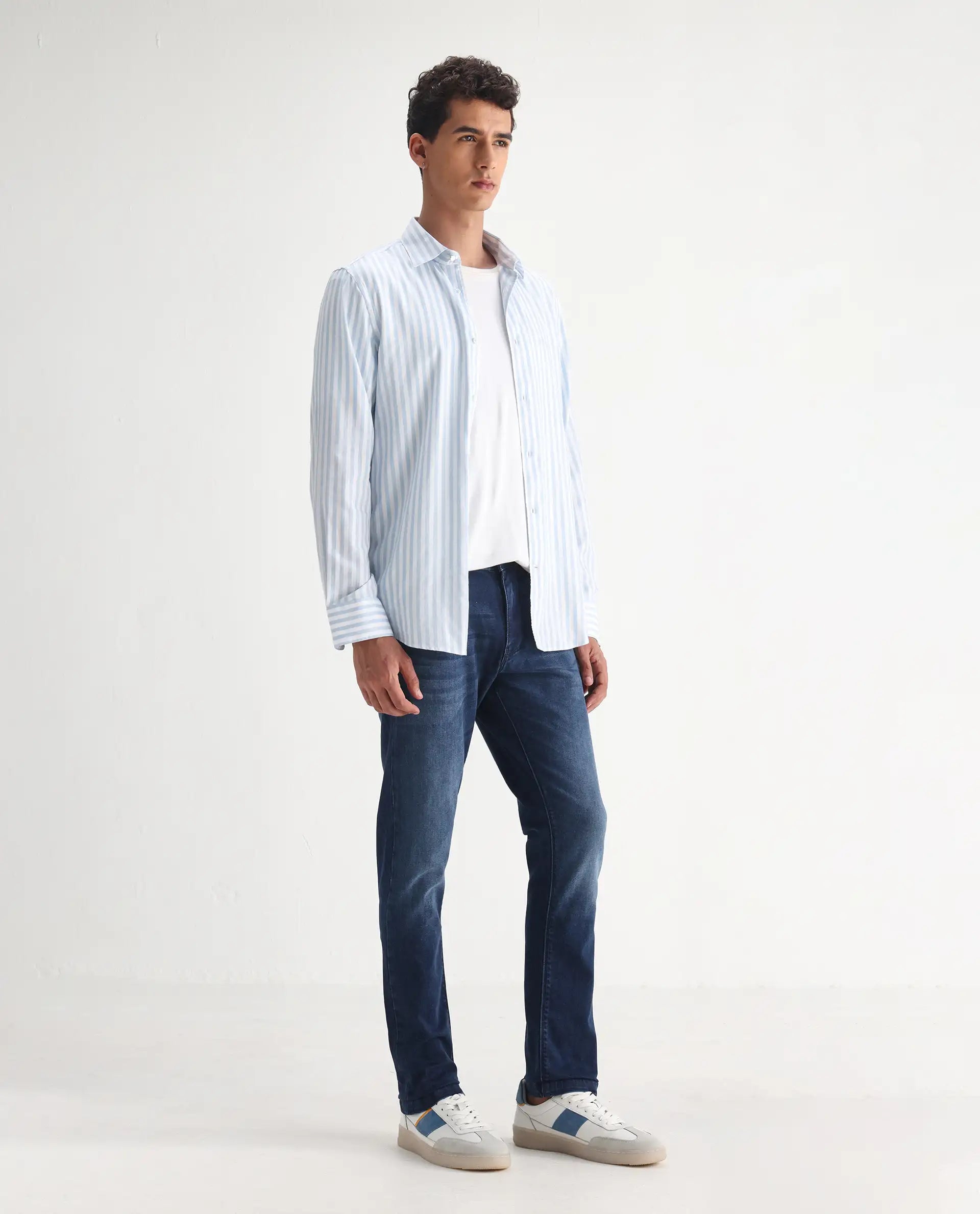 Rare Rabbit Men's Night Dark Blue Cotton Plain Hawk Slim Fit Jeans