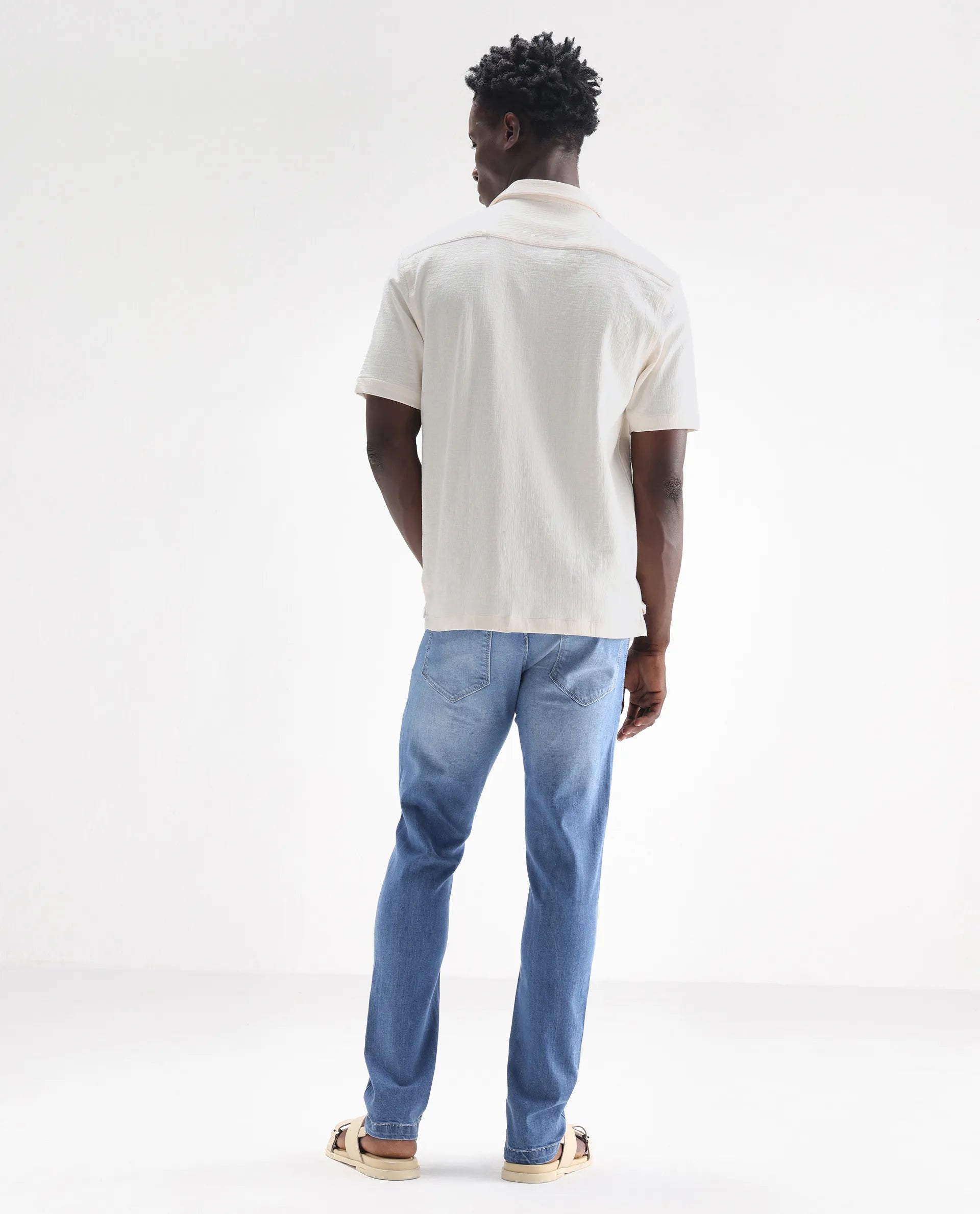 Rare Rabbit Men's Night Pastel Blue Cotton Plain Hawk Slim Fit Jeans