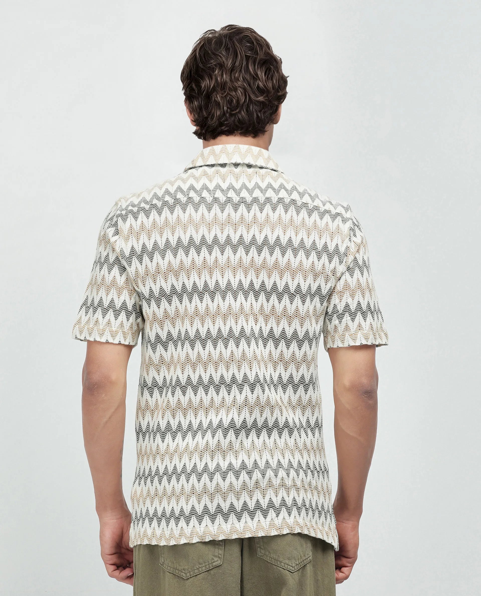 Rare Rabbit Men's Nikon Beige Cotton Fabric Short Sleeve Collared Neck Plain Shirt