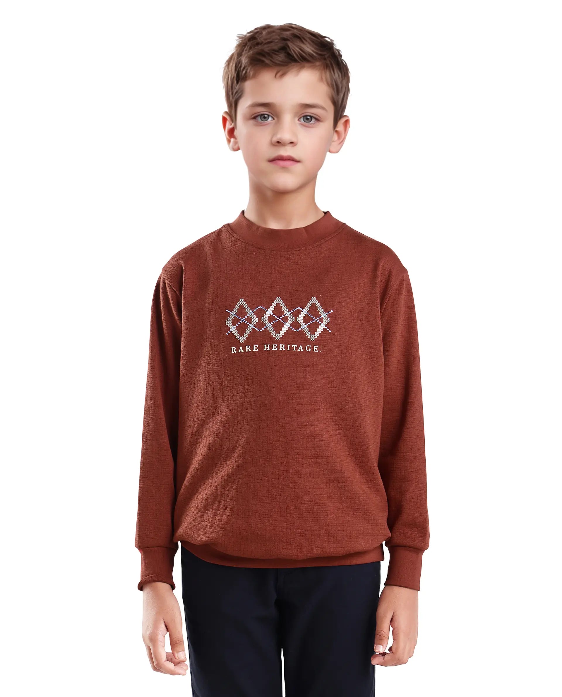 Rare Ones Kids Niko Rust Cotton Blend Solid Oversized Sweatshirt
