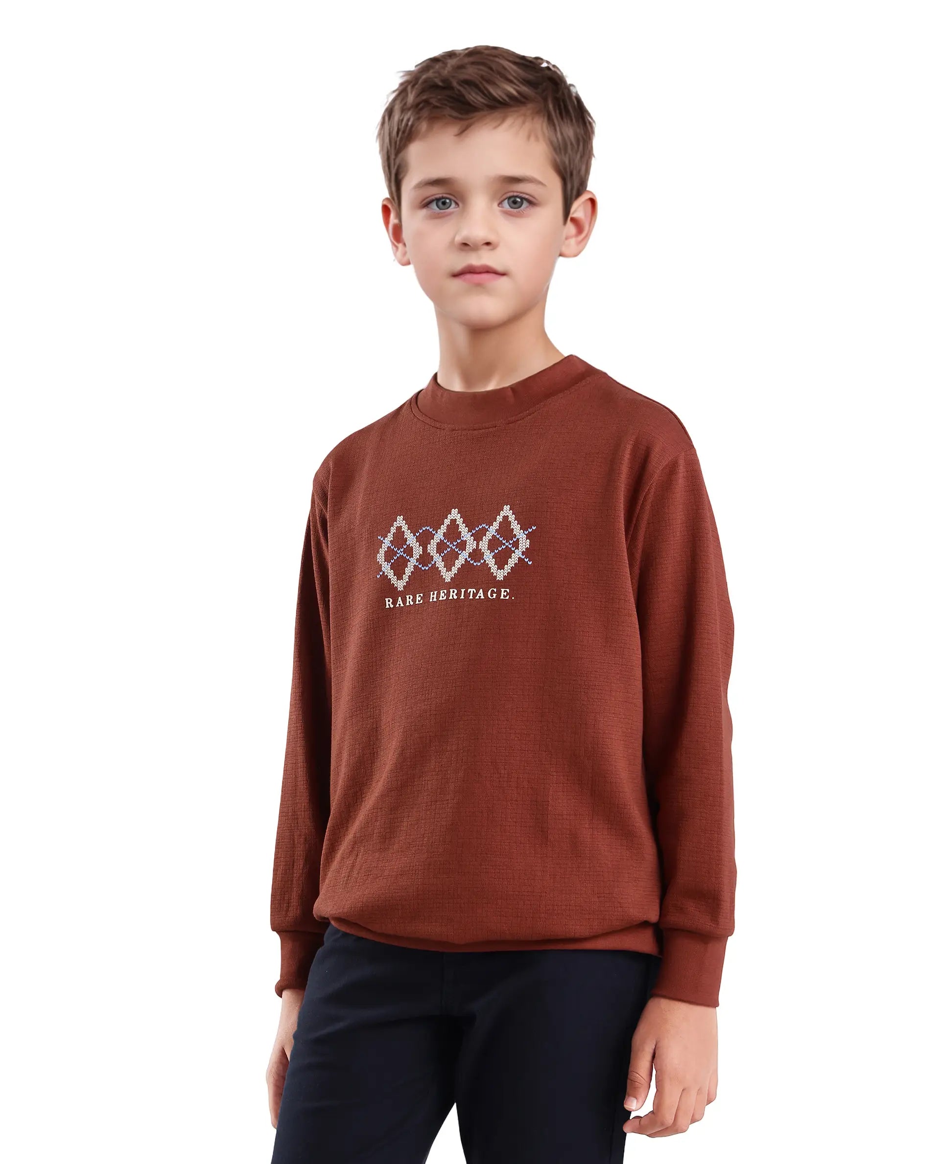 Rare Ones Kids Niko Rust Cotton Blend Solid Oversized Sweatshirt