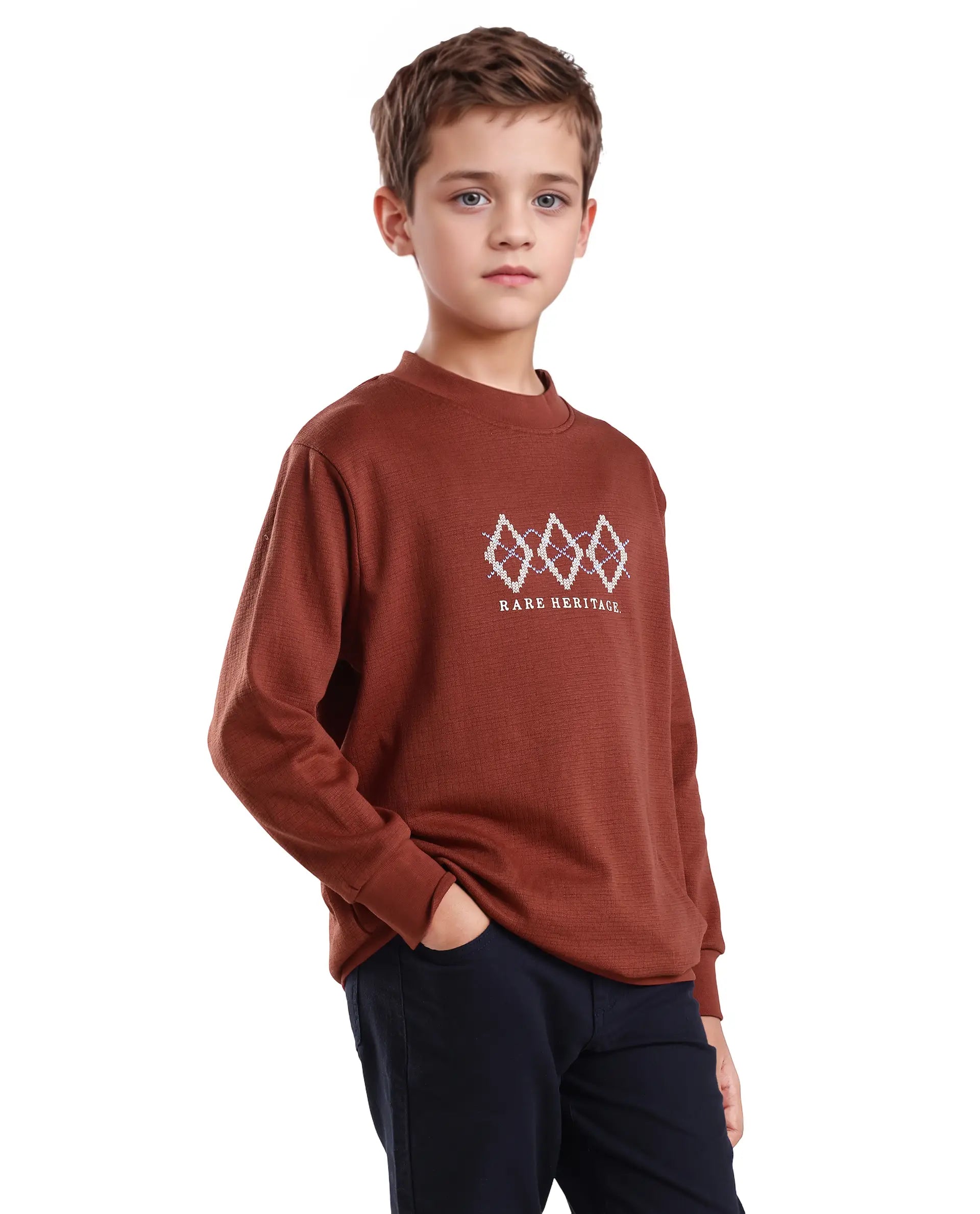 Rare Ones Kids Niko Rust Cotton Blend Solid Oversized Sweatshirt
