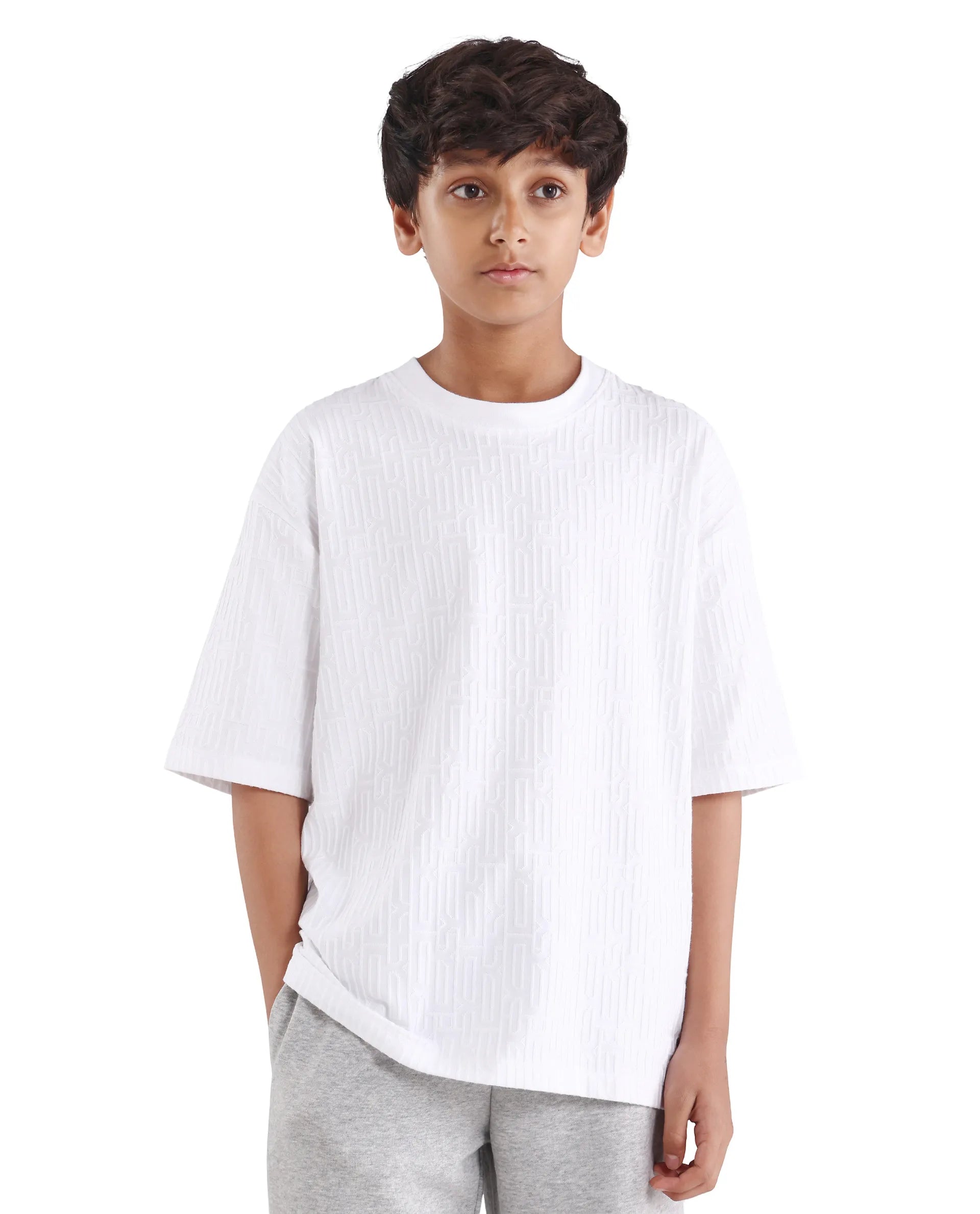 Rare Ones Kids Nikos White Polyester Blend Pull-On Closure Jacquard Regular Fit T-Shirt