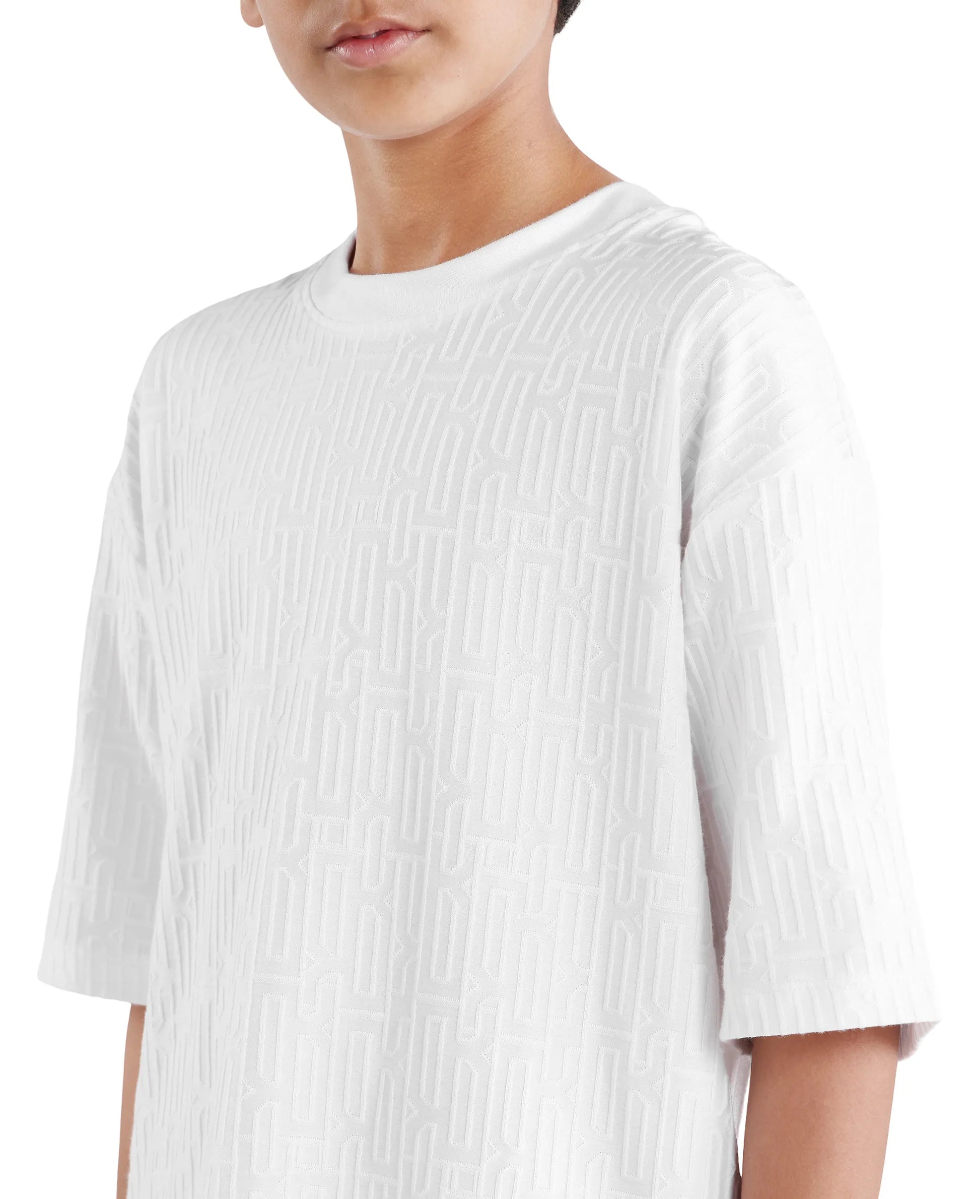 Rare Ones Kids Nikos White Polyester Blend Pull-On Closure Jacquard Regular Fit T-Shirt