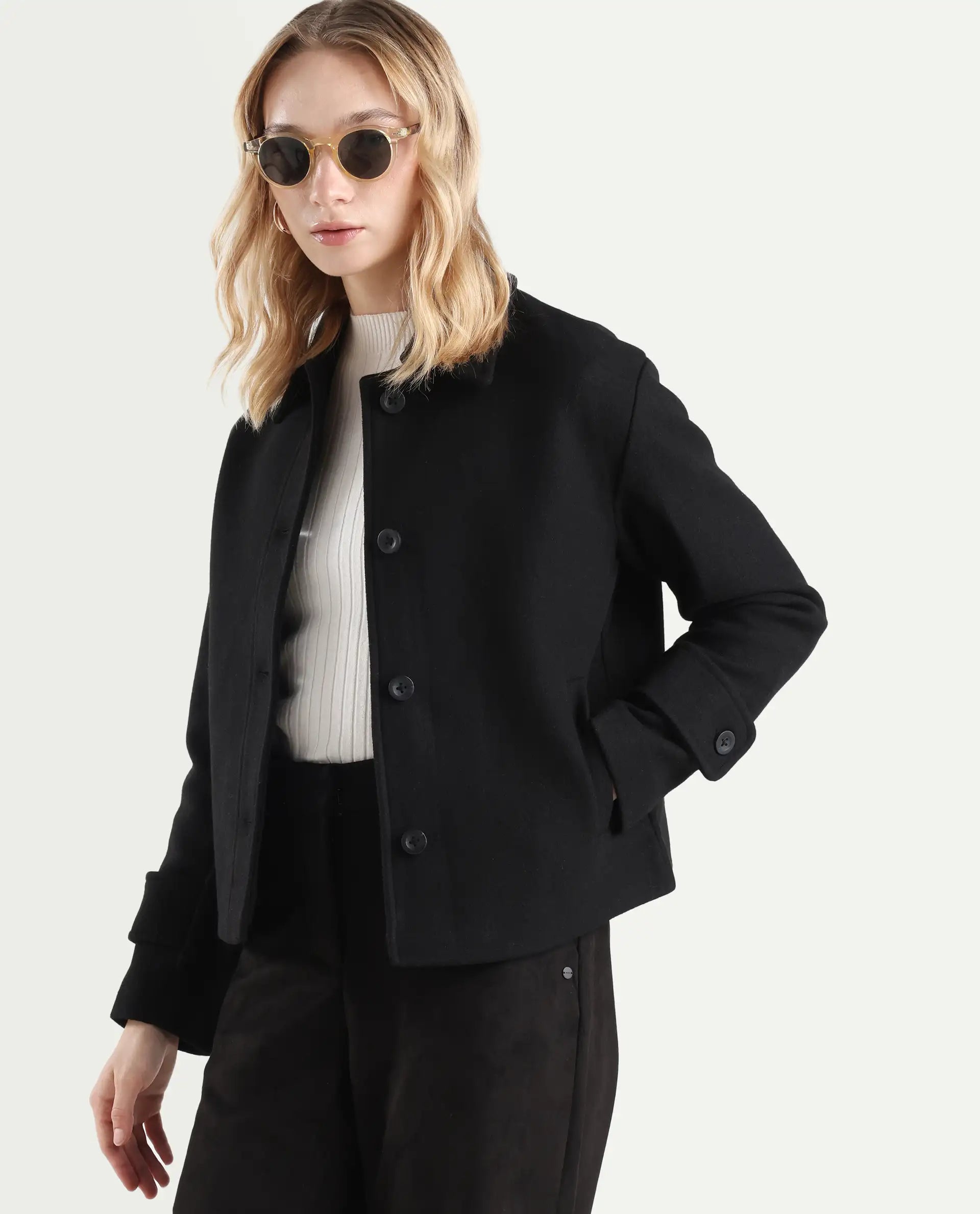 Rareism Women's Nikzo Black Polyester Blend Spread Collar Regular Fit Jacket