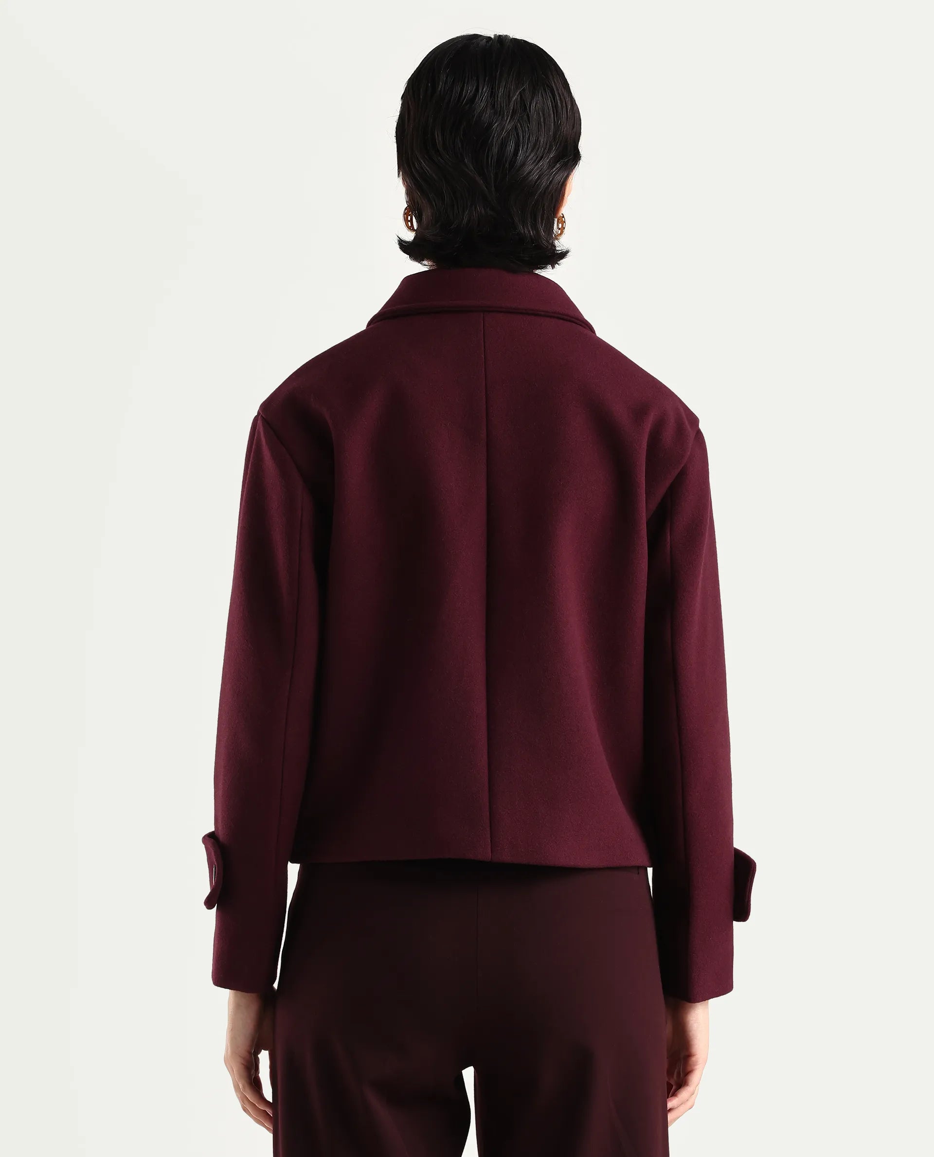 Rareism Women's Nikzo Wine Polyester Blend Spread Collar Regular Fit Jacket