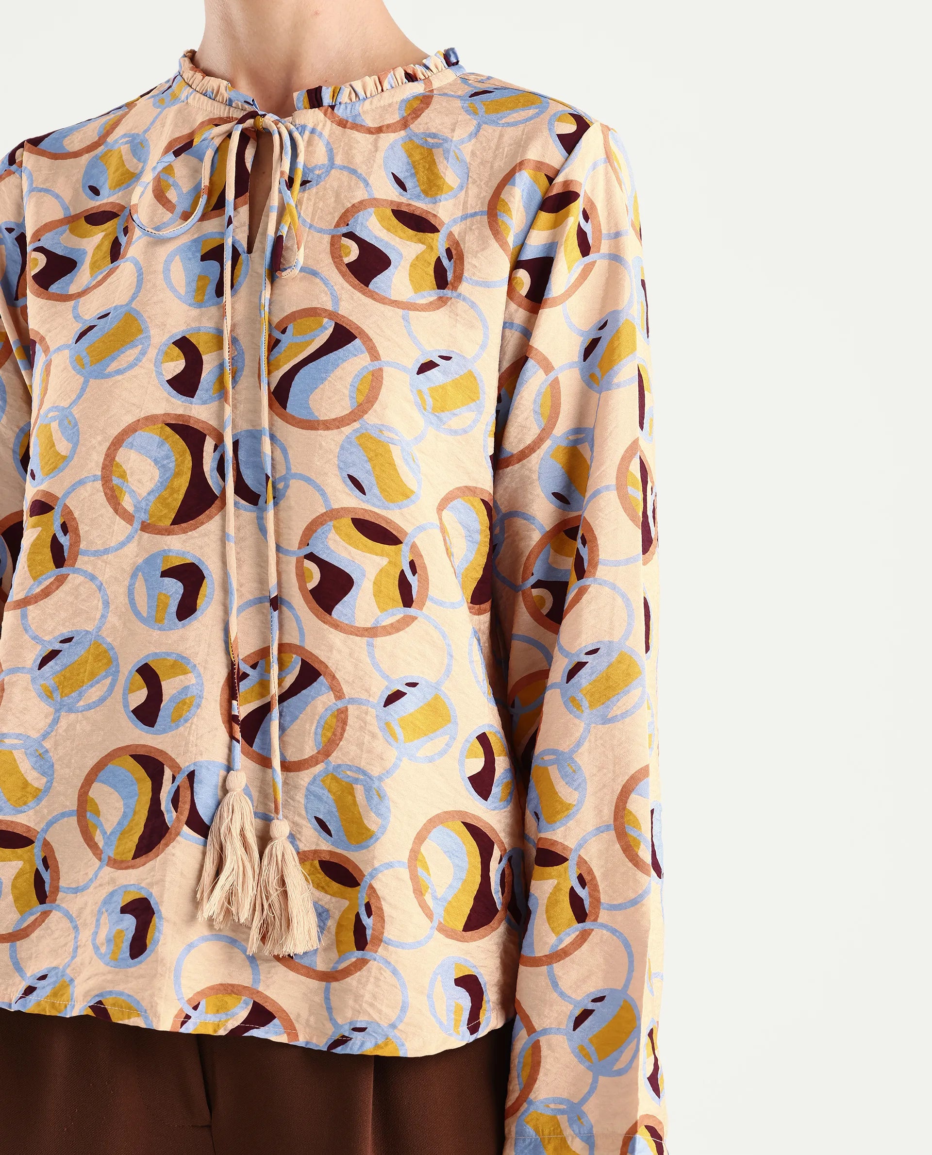 Rareism Women's Nili Multi Nylon Blend Sweetheart Neck Abstract Print Ruffled Sleeve Regular Fit Top