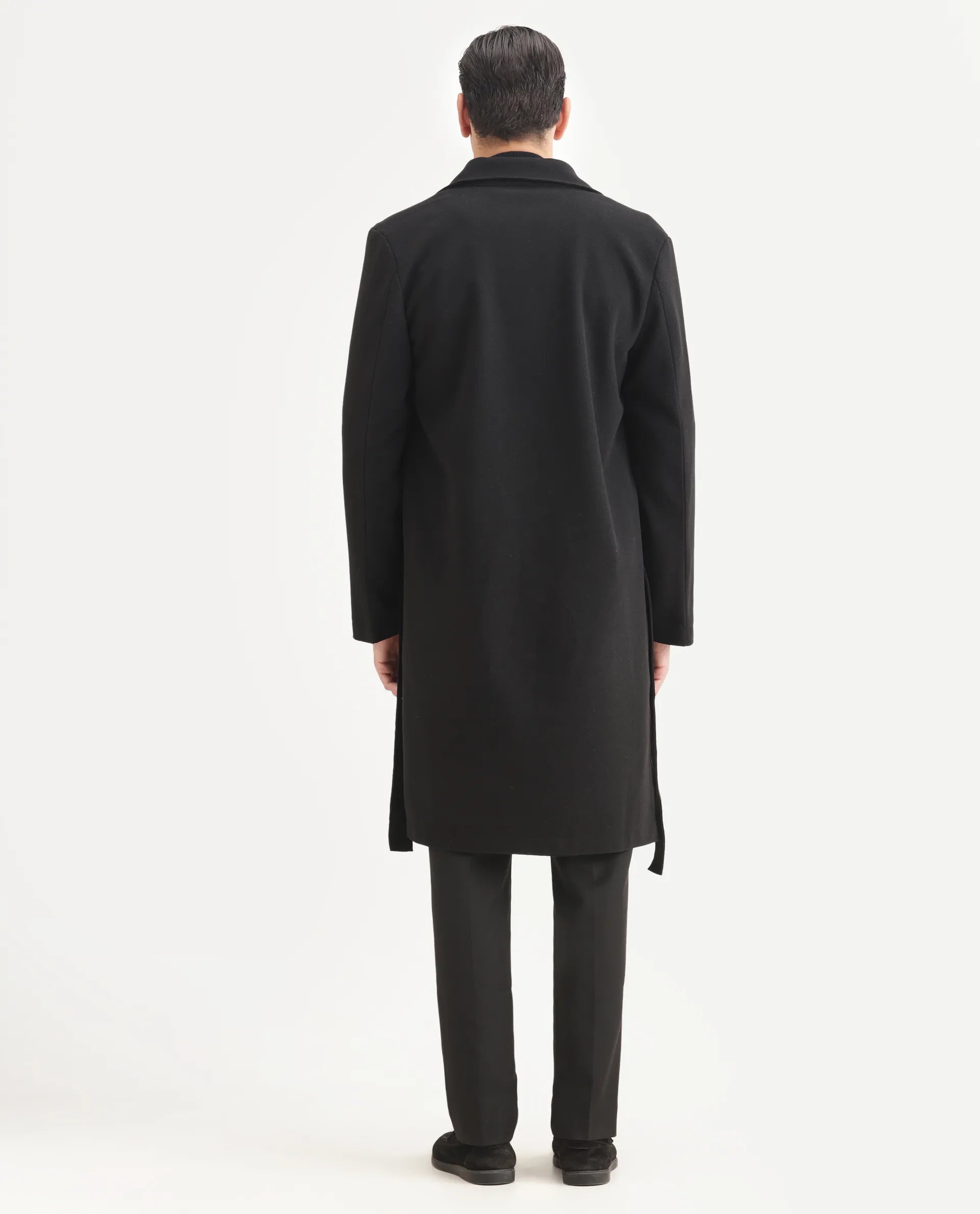 Rare Rabbit Men's Nima Black Polyester Blend Fabric Collared Neck Relaxed Plain Coat