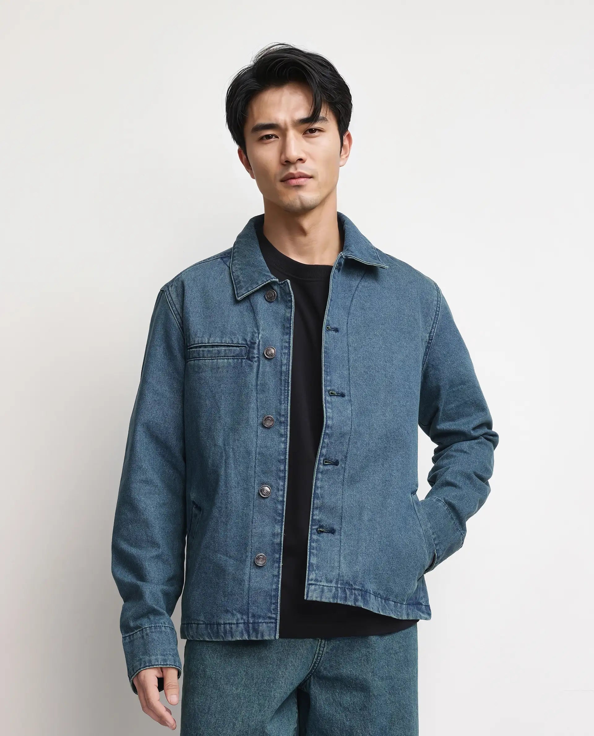 Rare Rabbit Men Nio Green Cotton Fabric Collared Neck Jacket