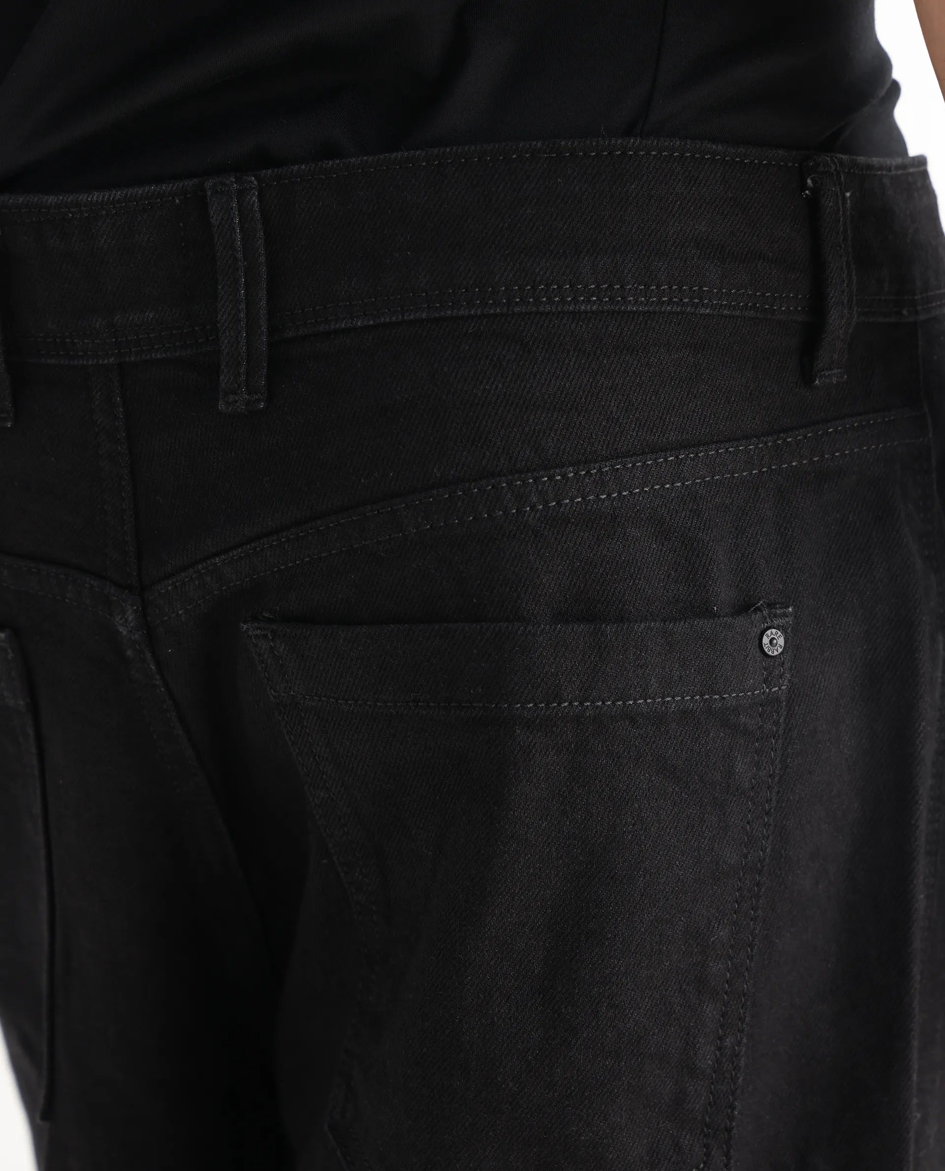 Rare Rabbit Men's Niot Black Cotton Plain Baggy Fit Jeans