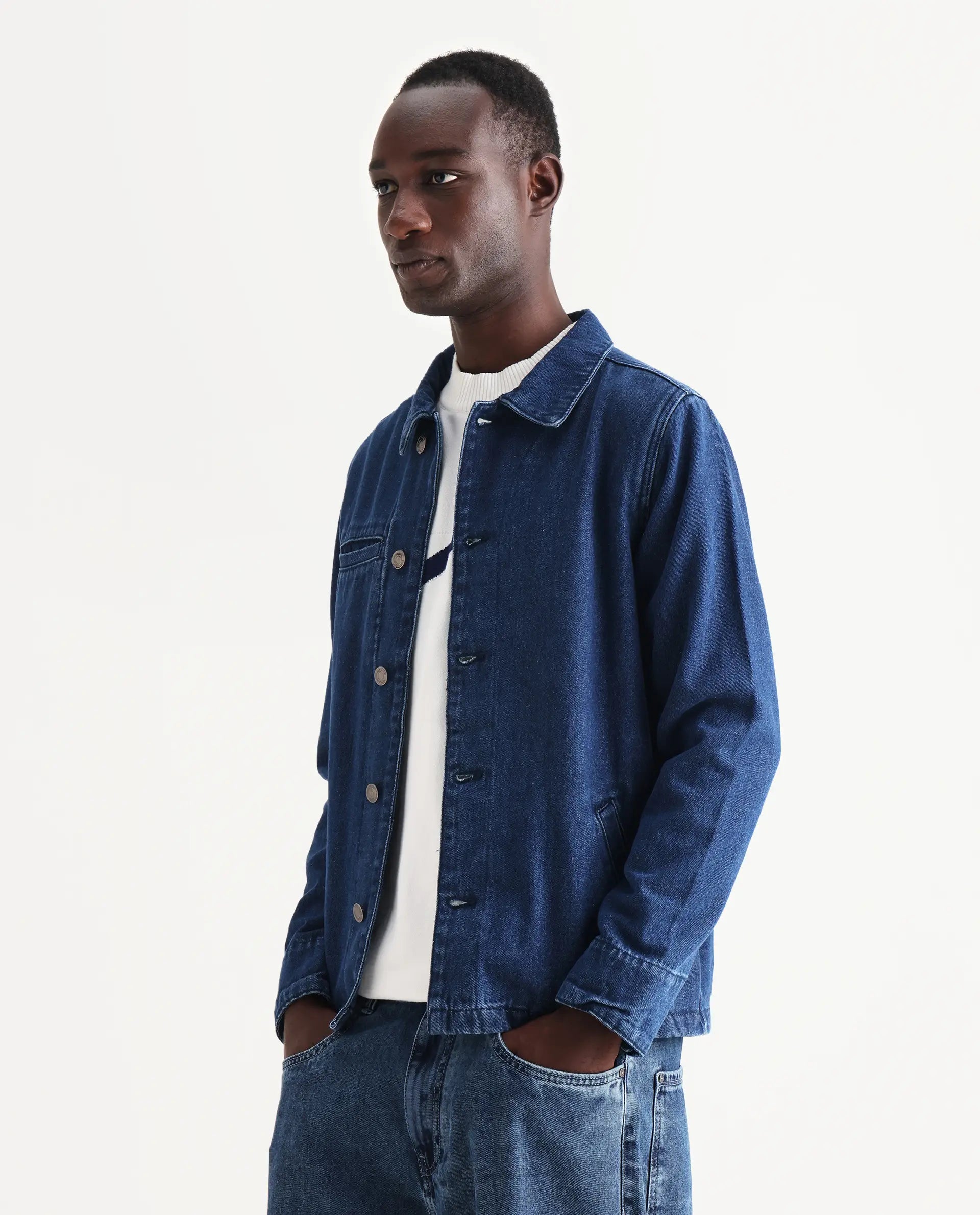 Rare Rabbit Men's Nio Blue Cotton Plain Regular Fit Full Sleeve Spread Collar Jacket