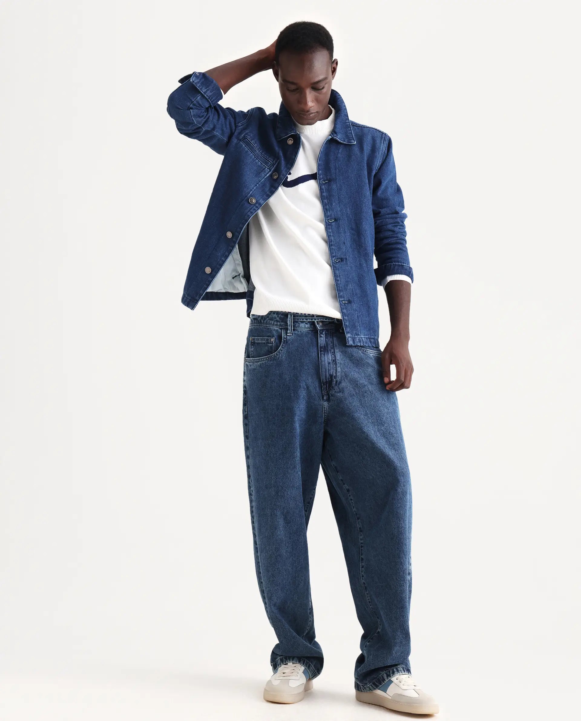 Rare Rabbit Men's Nio Blue Cotton Plain Regular Fit Full Sleeve Spread Collar Jacket