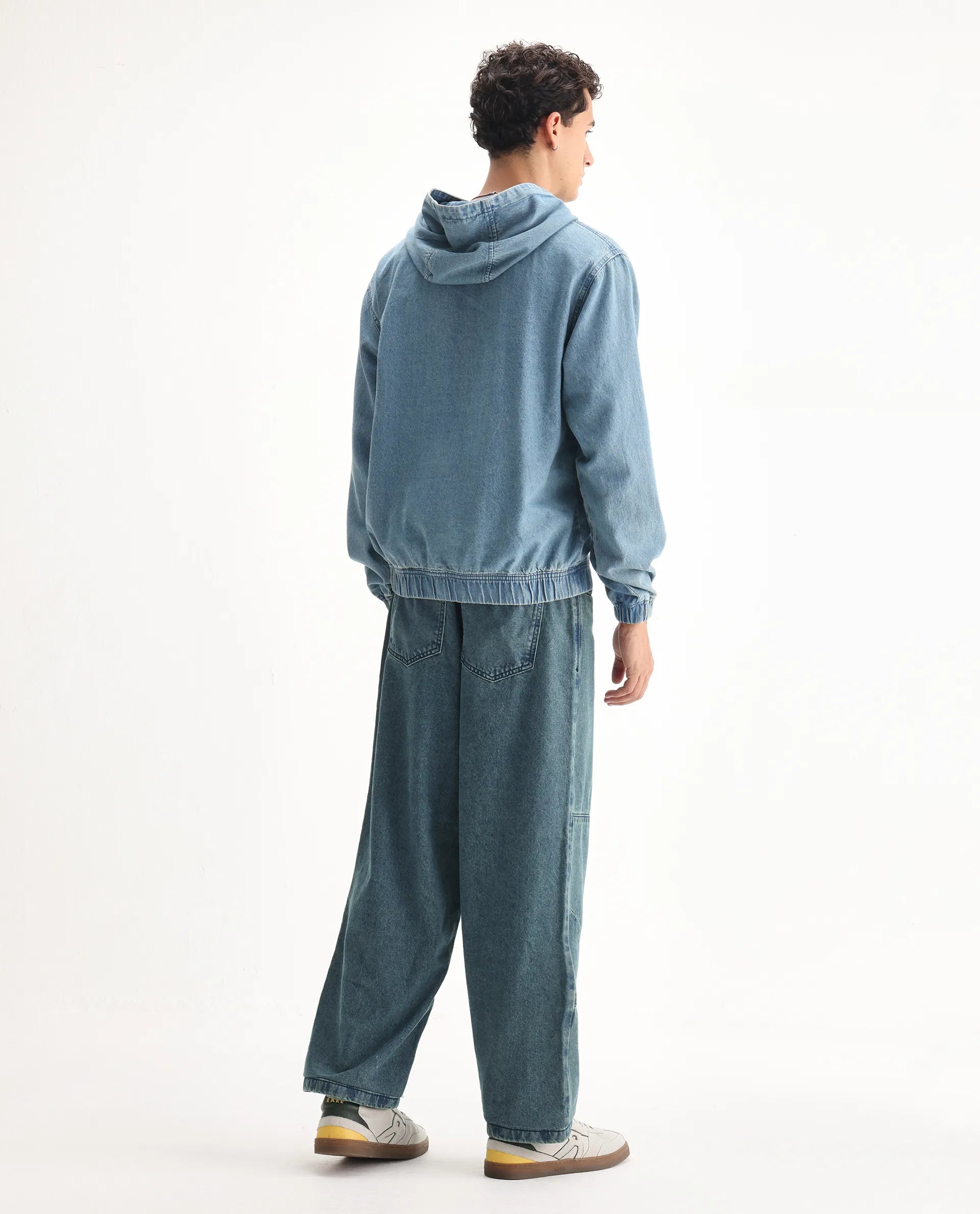 Rare Rabbit Men's Niok Green Cotton Plain Baggy Fit Jeans