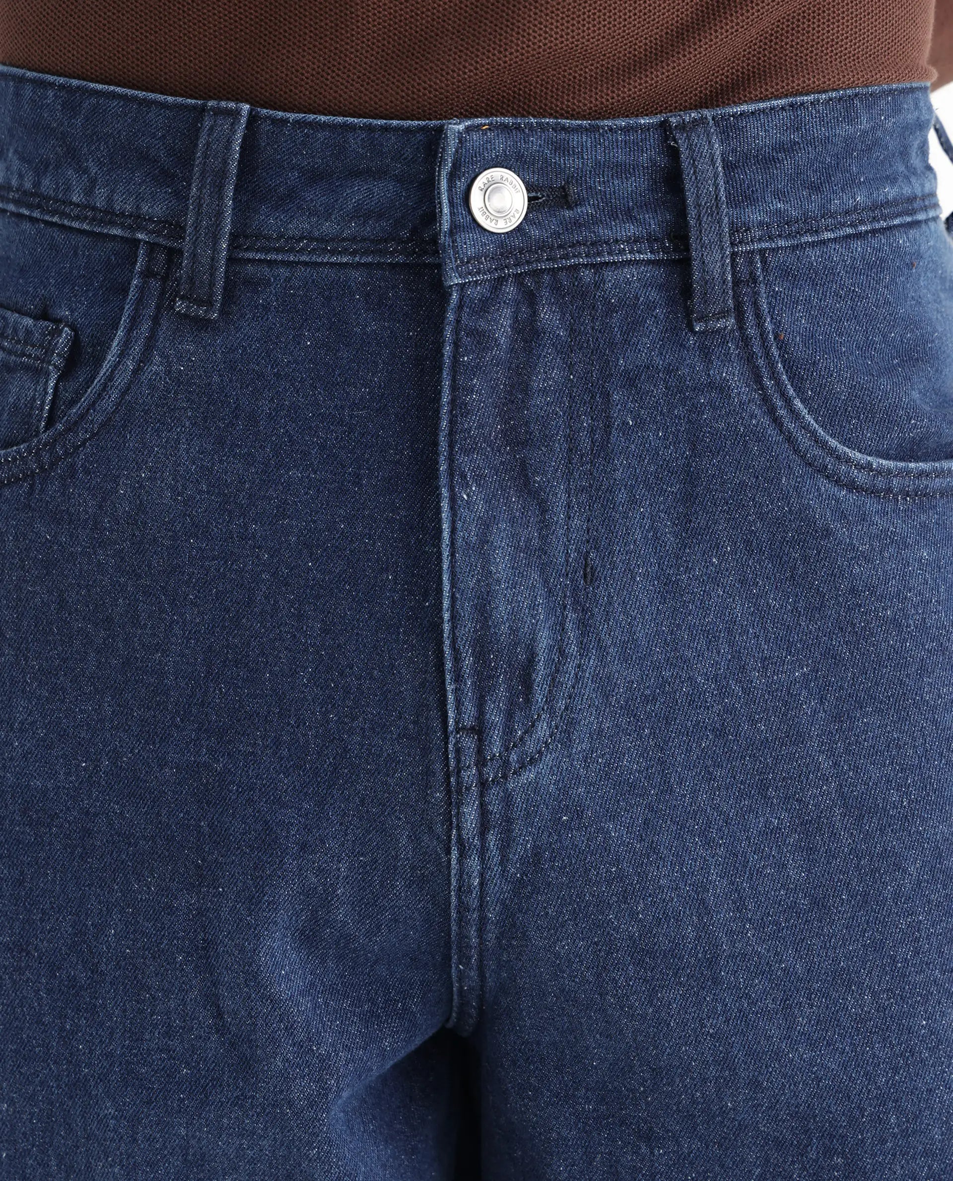 Rare Rabbit Men's Niot Blue Cotton Plain Baggy Fit Jeans