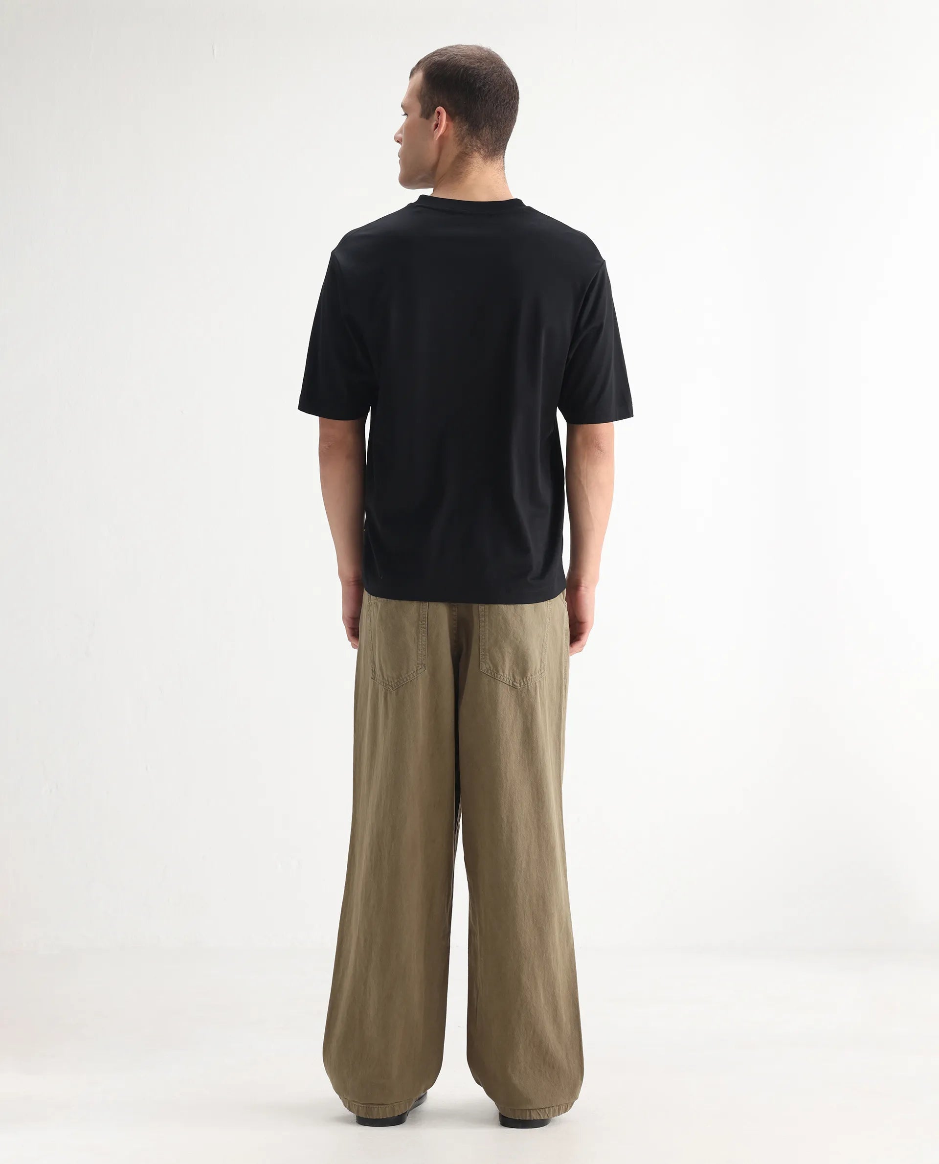 Rare Rabbit Men's Niot Khaki Cotton Plain Baggy Fit Jeans