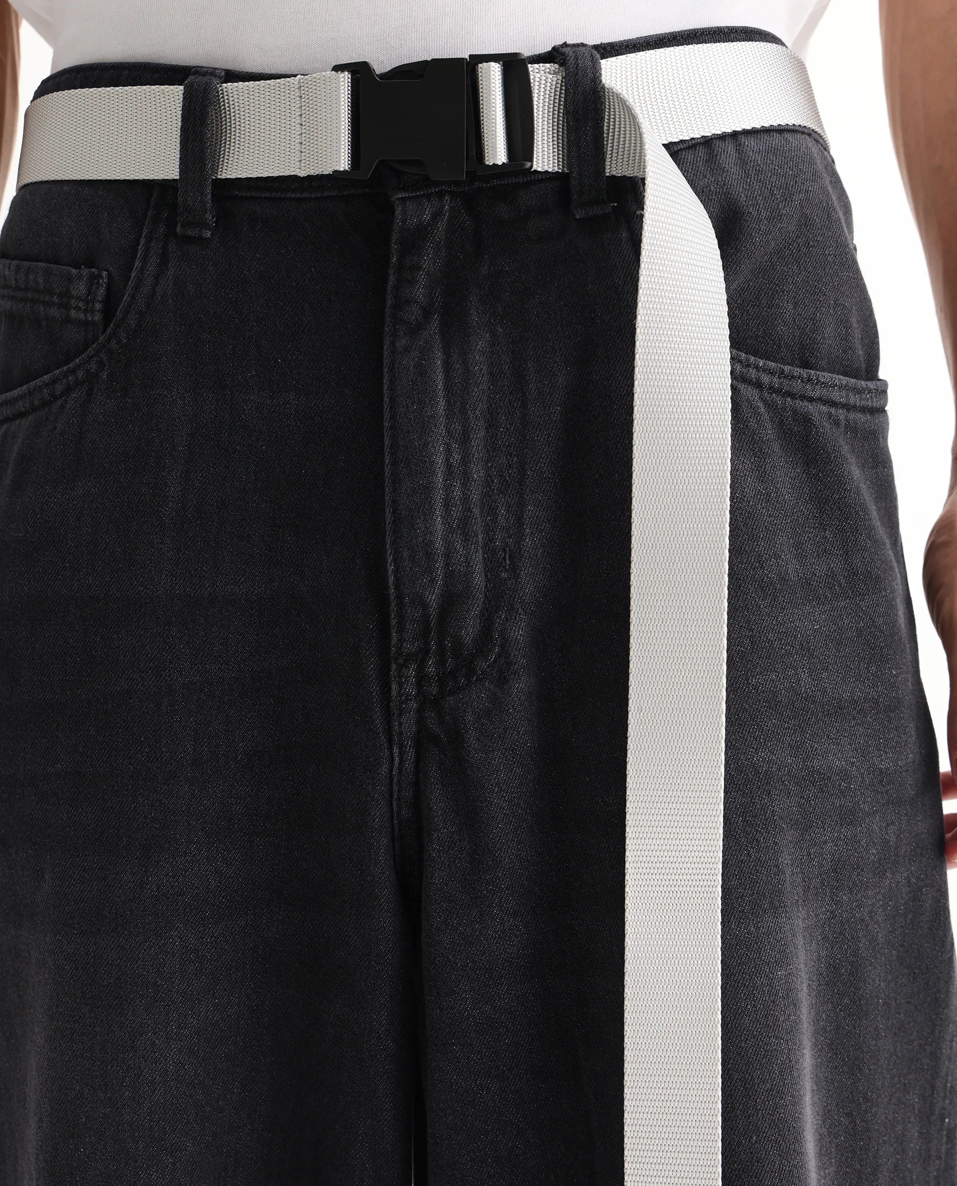 Rare Rabbit Men's Niret Dark Grey Cotton Plain Baggy Fit Jeans