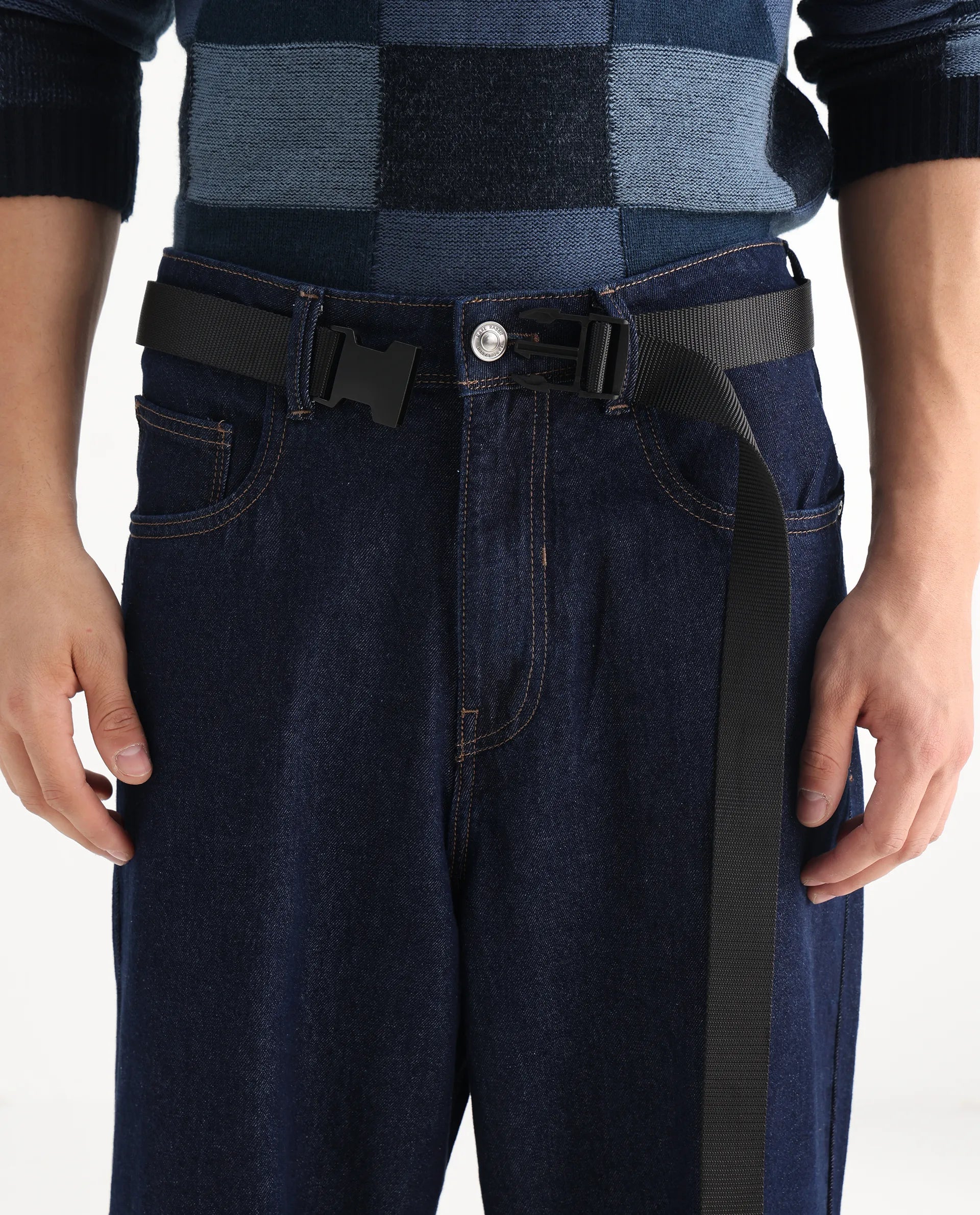 Rare Rabbit Men's Niretor Dark Cotton Plain Baggy Fit Jeans