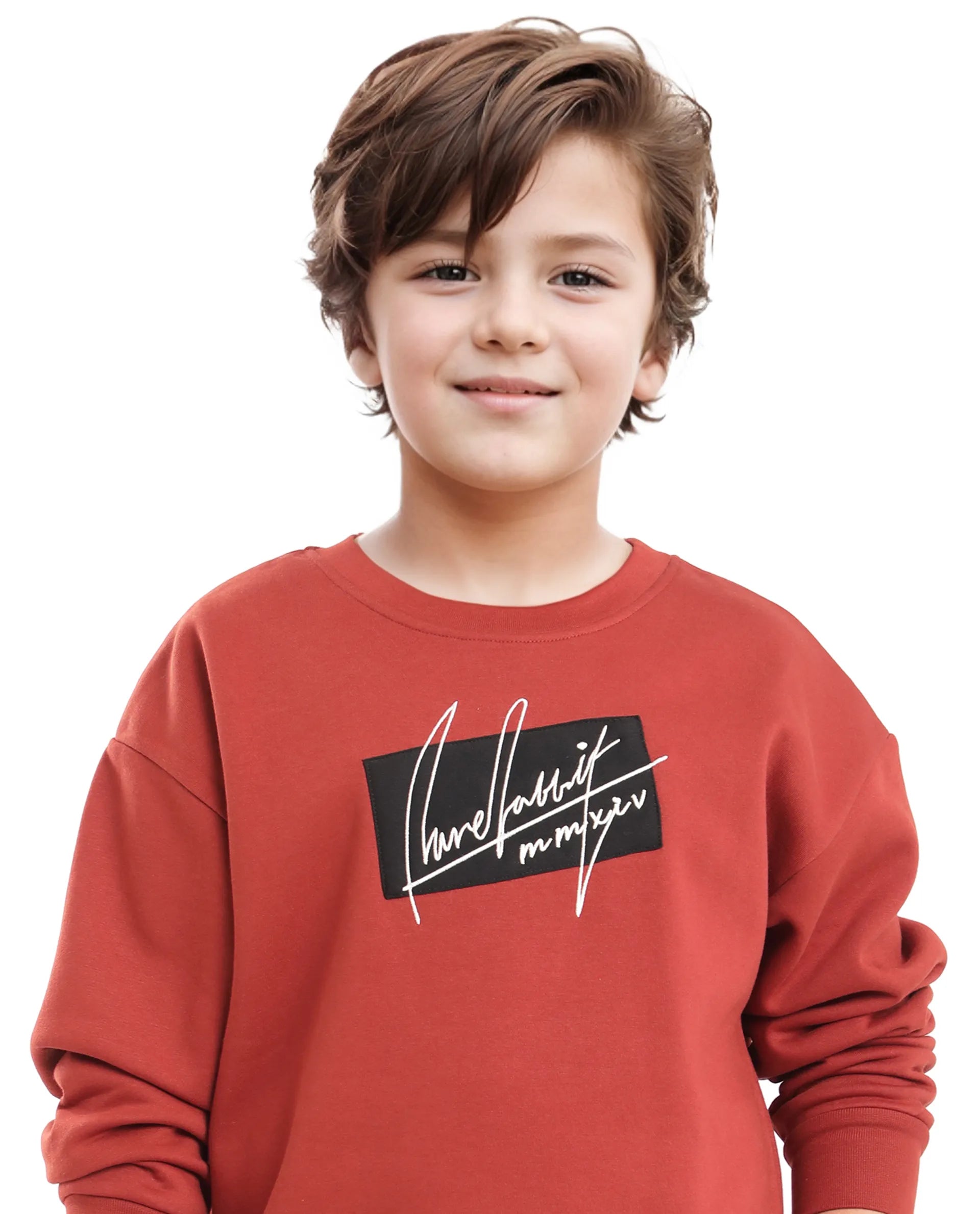 Rare Ones Kids Niret Rust Cotton Poly Full Sleeve Embroidered Sweatshirt