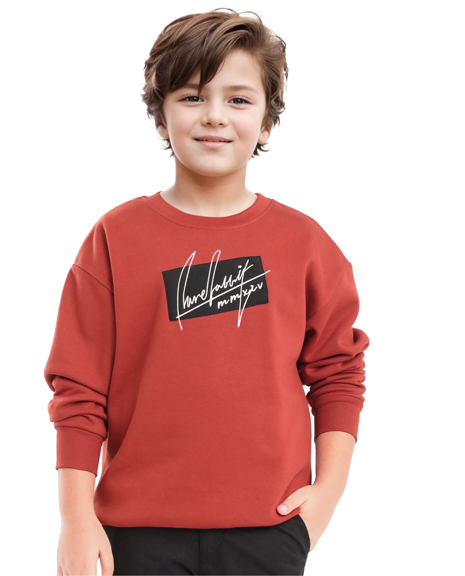 Rare Ones Kids Niret Rust Cotton Poly Full Sleeve Embroidered Sweatshirt