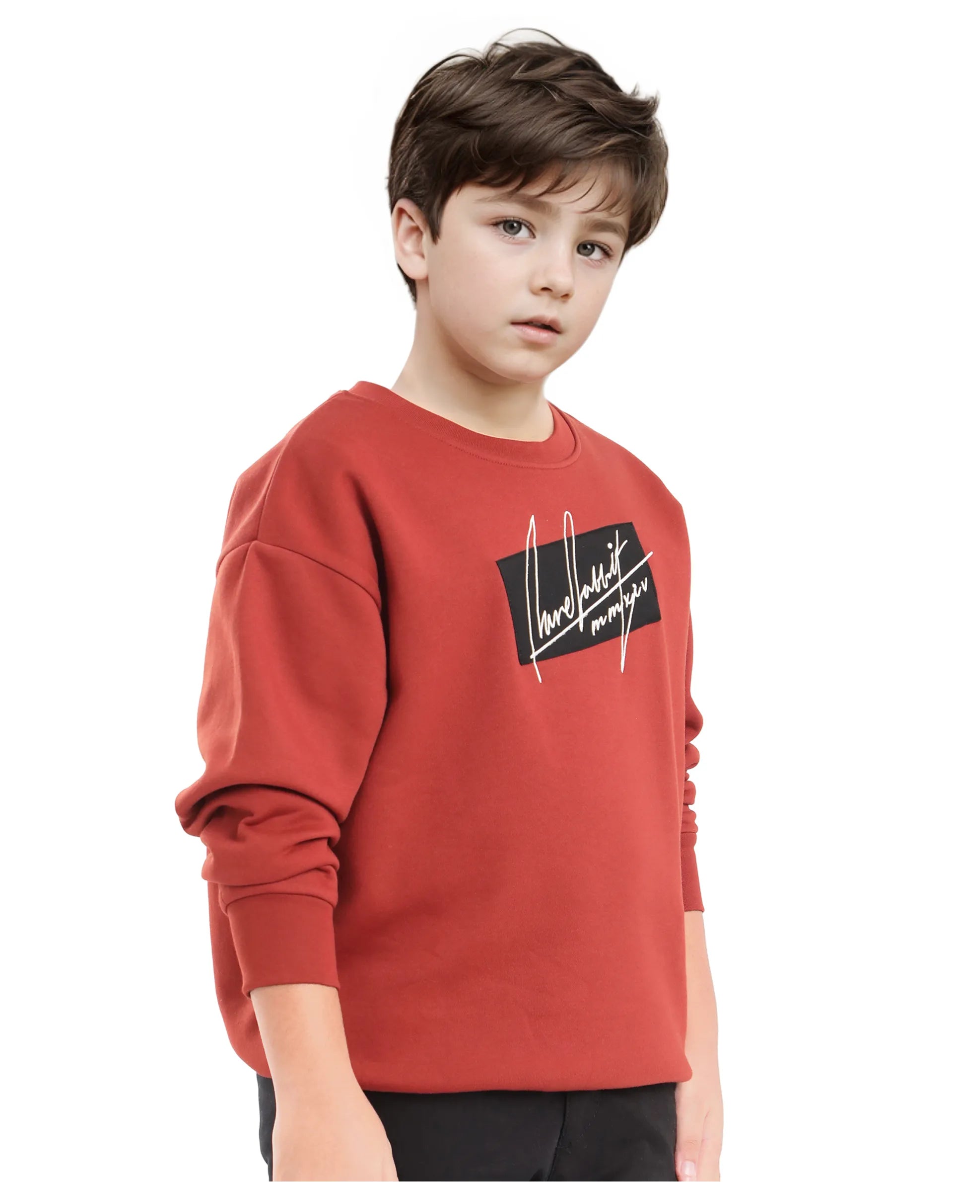 Rare Ones Kids Niret Rust Cotton Poly Full Sleeve Embroidered Sweatshirt