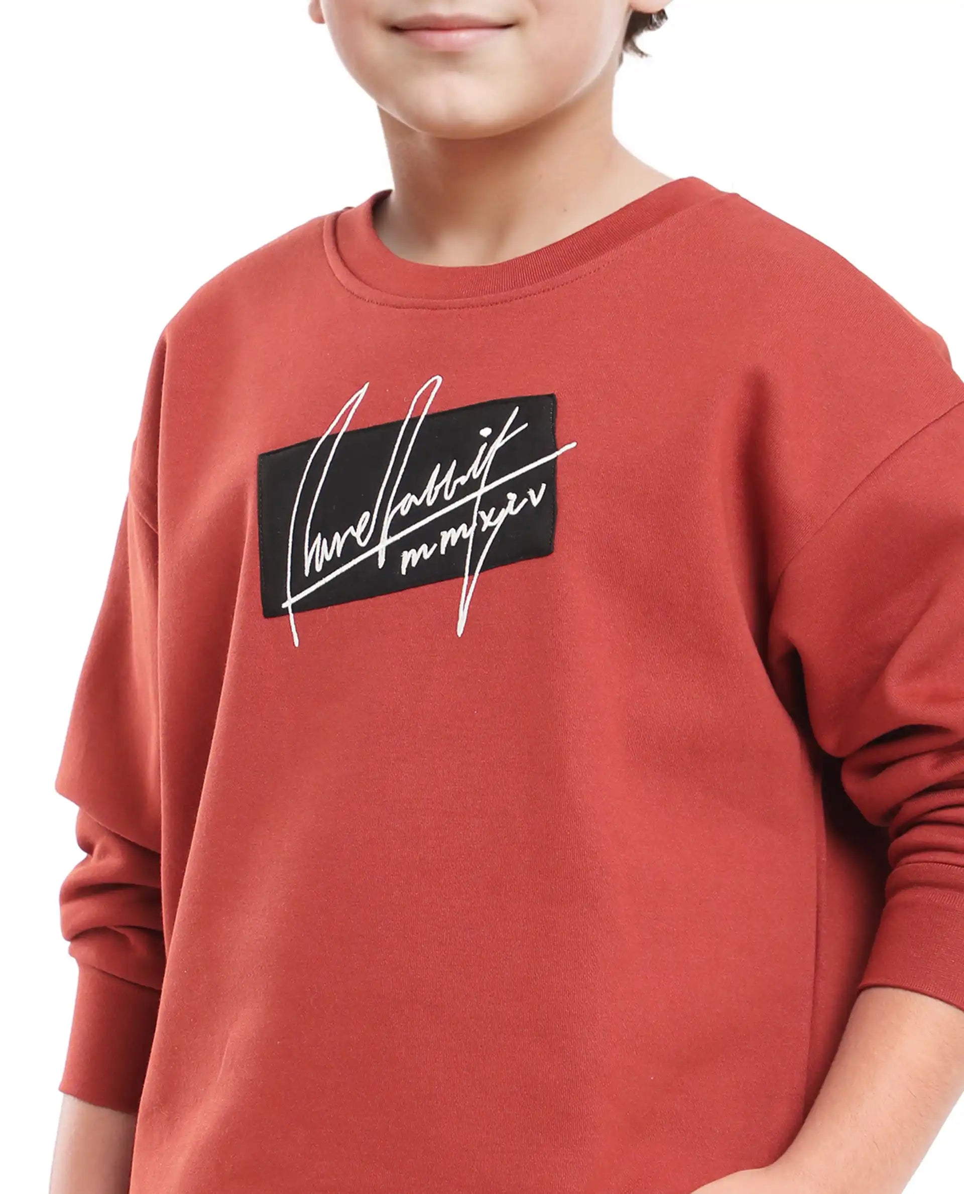 Rare Ones Kids Niret Rust Cotton Poly Full Sleeve Embroidered Sweatshirt