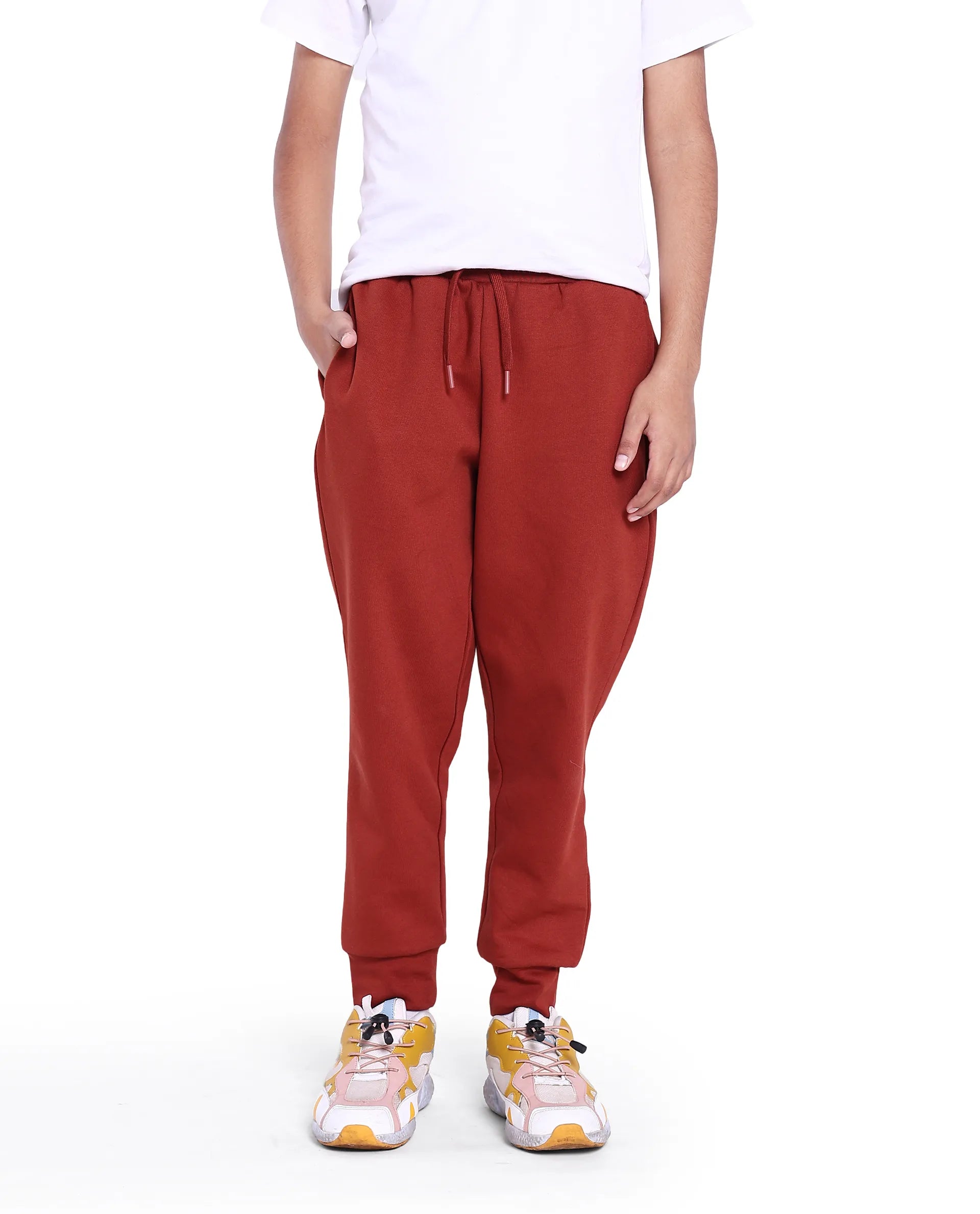 Rare Ones Kids Nir Rust Cotton Poly Solid Trackpant