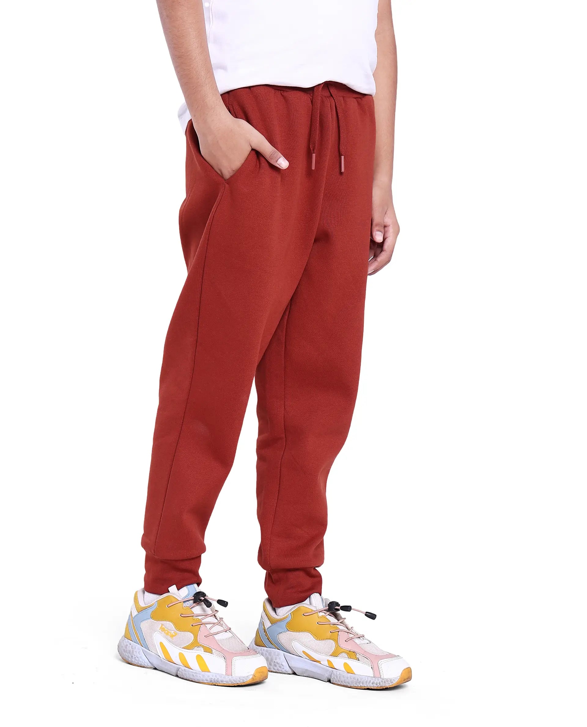 Rare Ones Kids Nir Rust Cotton Poly Solid Trackpant