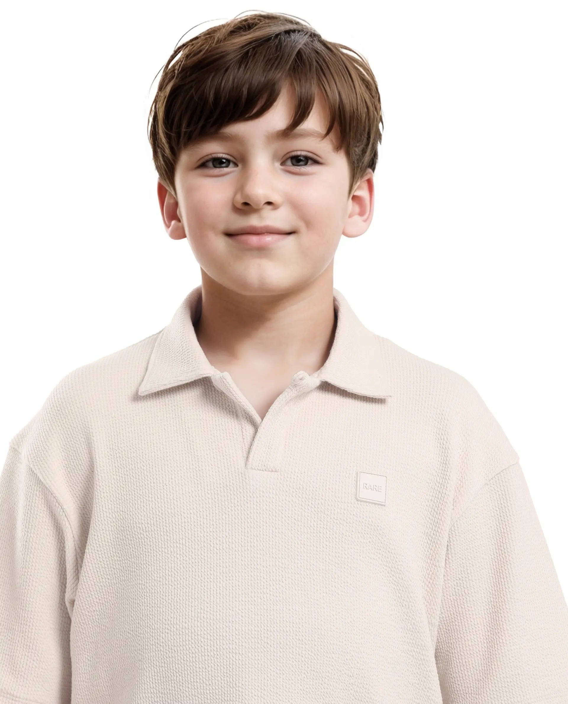 Rare Ones Kids Nisk Light Beige Polyester Blend Short Sleeve Polo Collar Solid Polo