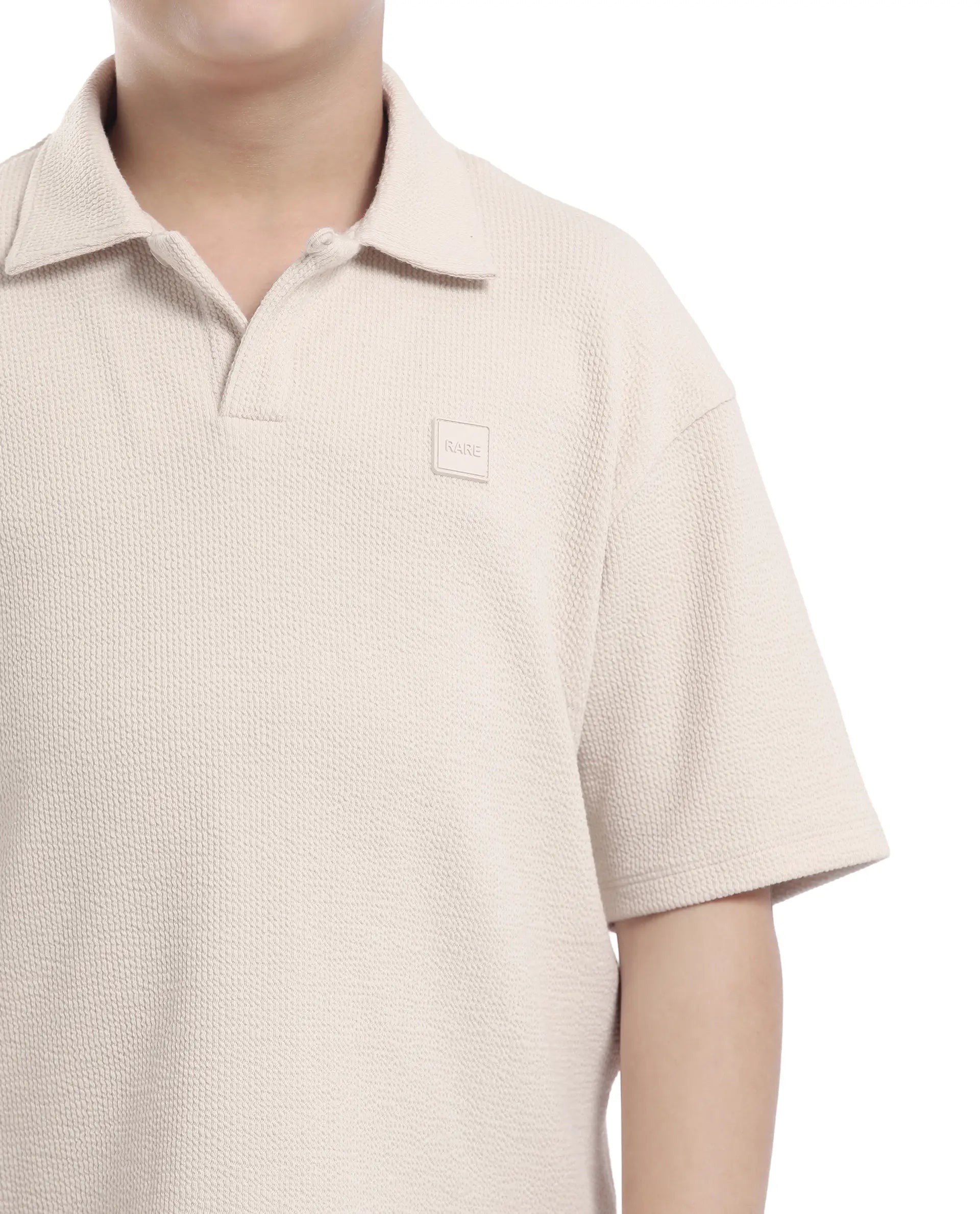 Rare Ones Kids Nisk Light Beige Polyester Blend Short Sleeve Polo Collar Solid Polo
