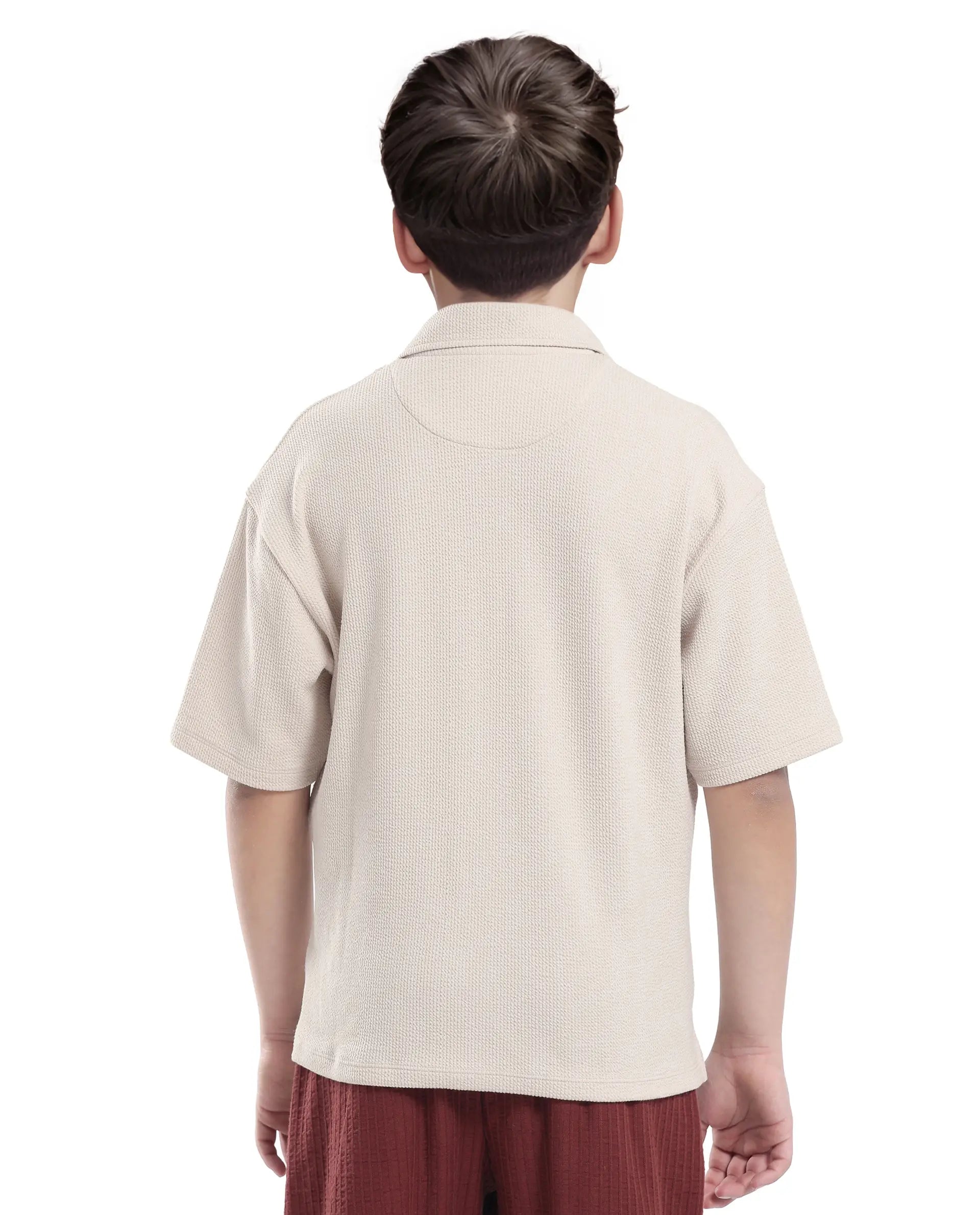 Rare Ones Kids Nisk Light Beige Polyester Blend Short Sleeve Polo Collar Solid Polo