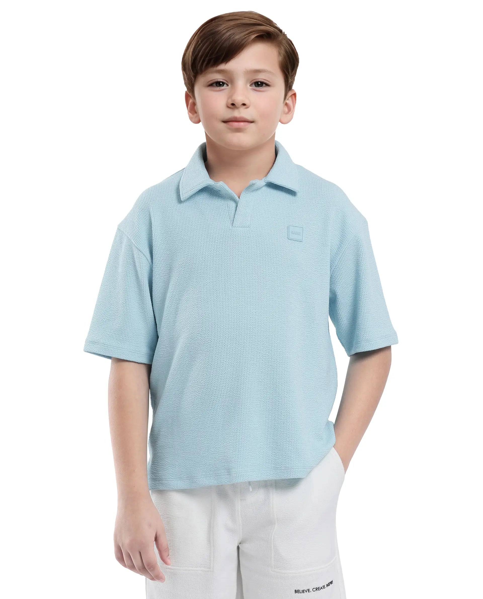 Rare Ones Kids Nisk Pastel Blue Polyester Blend Short Sleeve Polo Collar Solid Polo